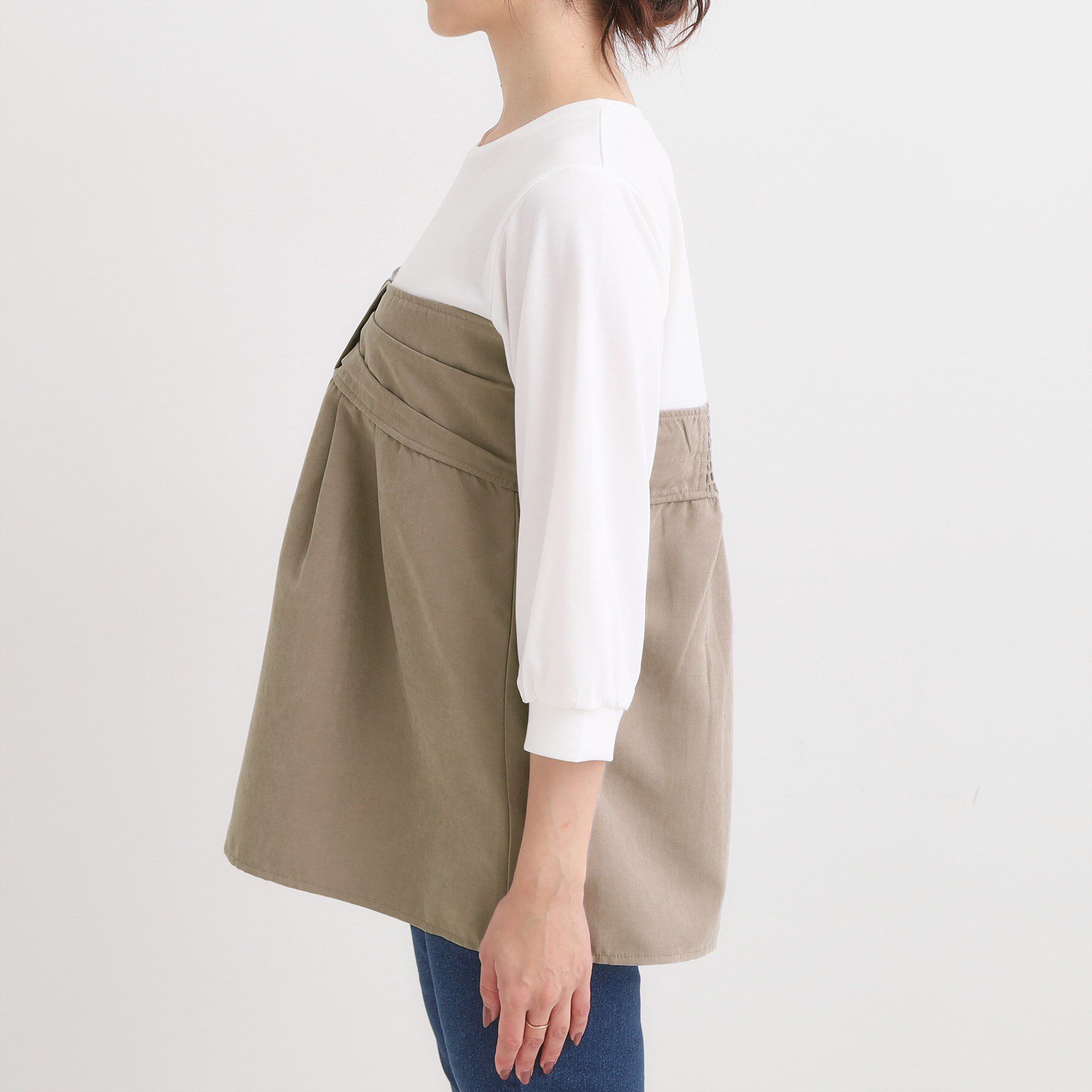 SHOO･LA･RUE「【S-LL】気になるウエストもさり気なくカバー リボン風ドッキングトップス」|Tシャツ・カットソー|