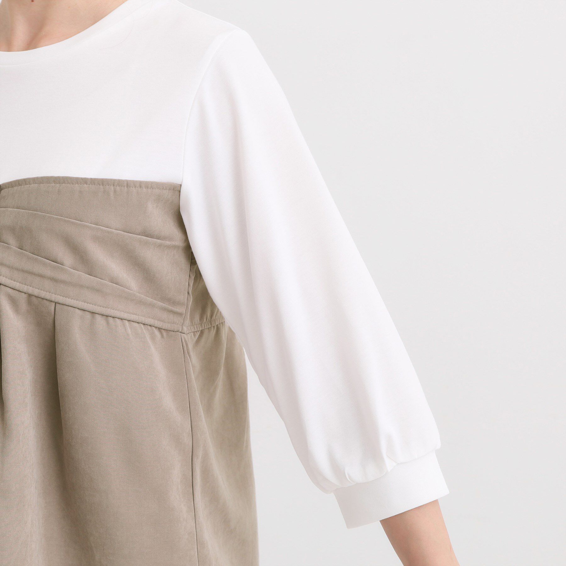 SHOO･LA･RUE「【S-LL】気になるウエストもさり気なくカバー リボン風ドッキングトップス」|Tシャツ・カットソー|