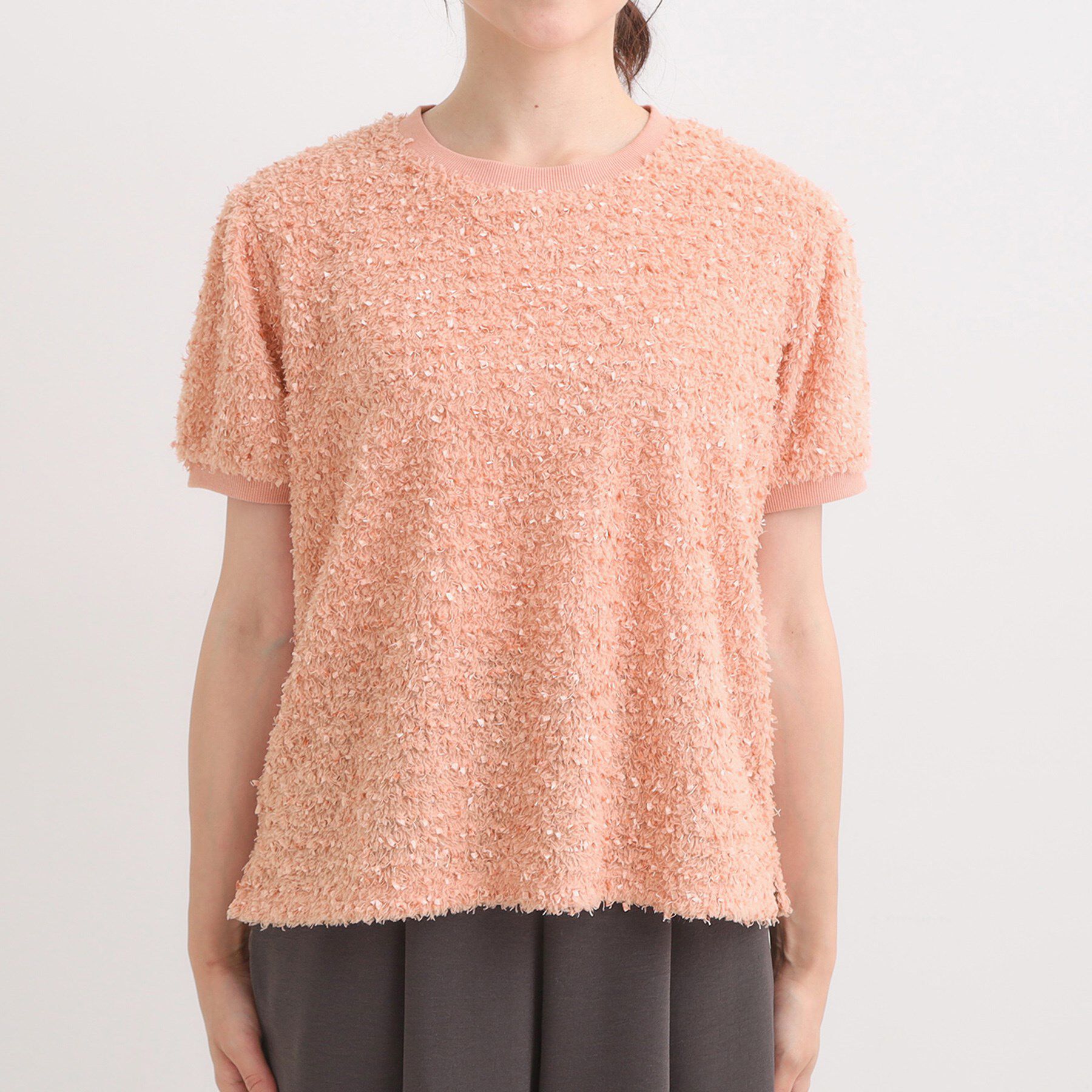 SHOO･LA･RUE「【S-LL】大人も着やすい愛らしさ リボンヤーン半袖トップス」|Tシャツ・カットソー|