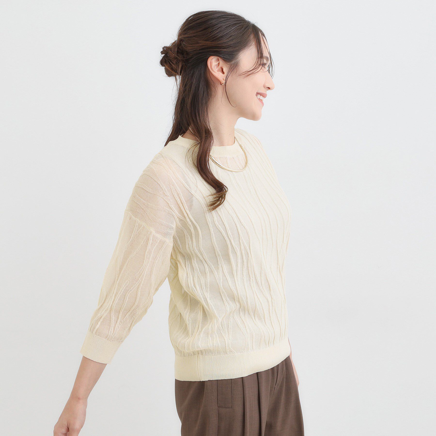 SHOO･LA･RUE「【S-LL/洗える】曲線的な柄がきれい見え シアーニット」|ニット・セーター|