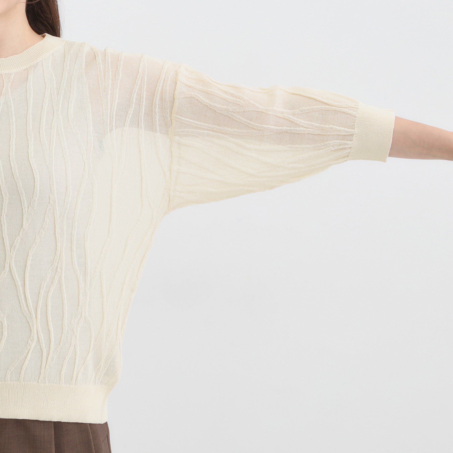 SHOO･LA･RUE「【S-LL/洗える】曲線的な柄がきれい見え シアーニット」|ニット・セーター|