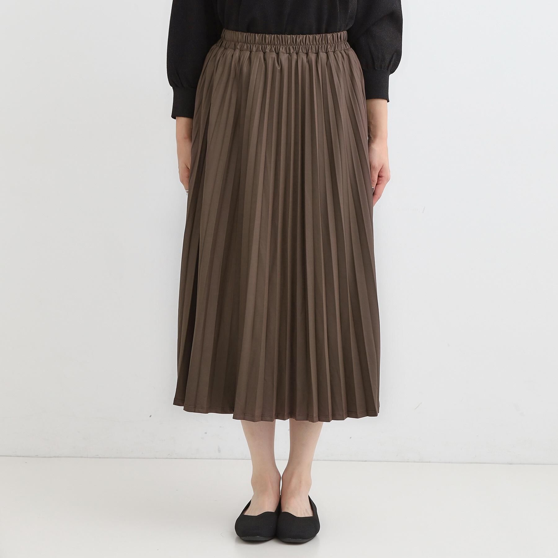 SHOO･LA･RUE「【着丈選べる】きれいめにもカジュアルにも レザー調プリーツスカート」|スカート|