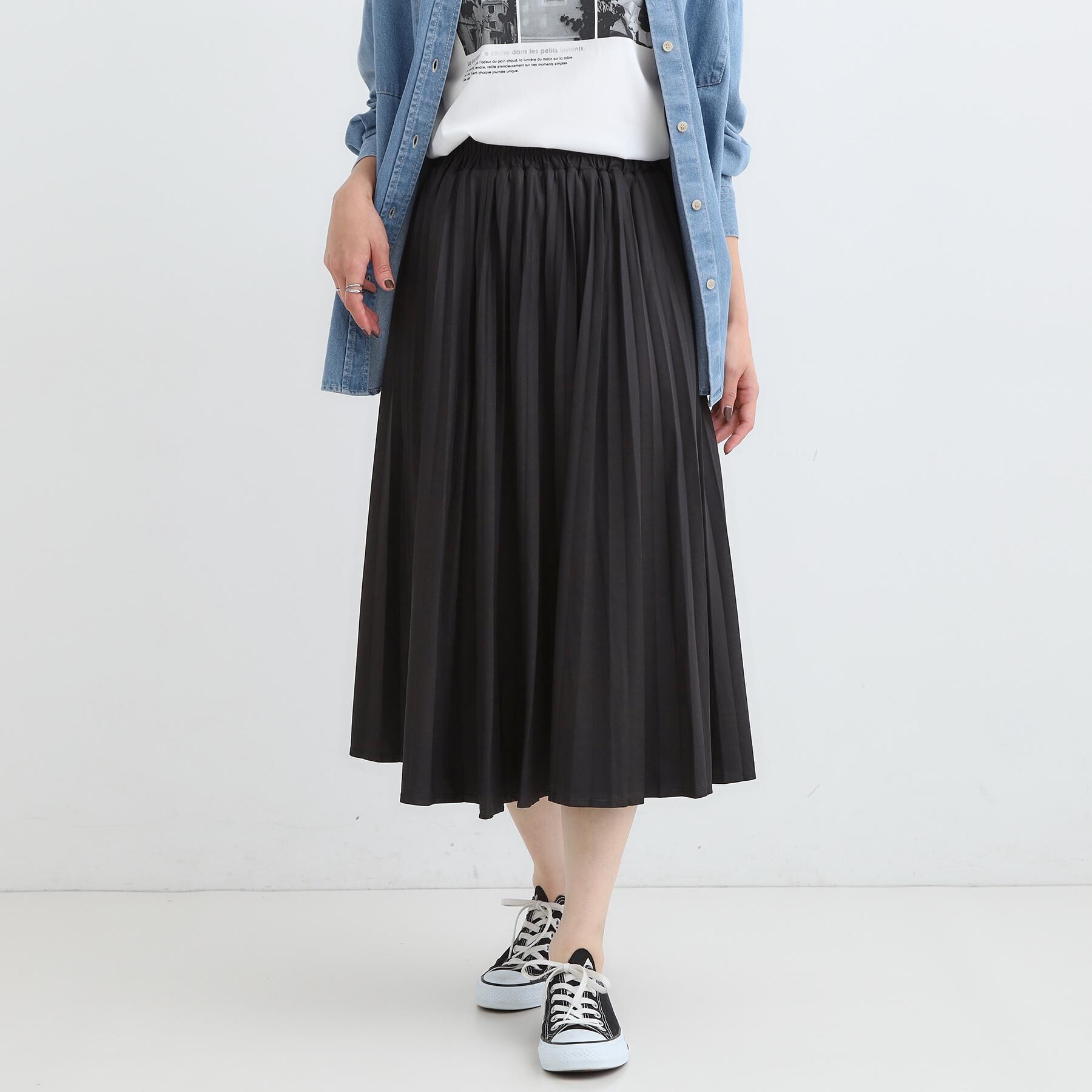 SHOO･LA･RUE「【着丈選べる】きれいめにもカジュアルにも レザー調プリーツスカート」|スカート|