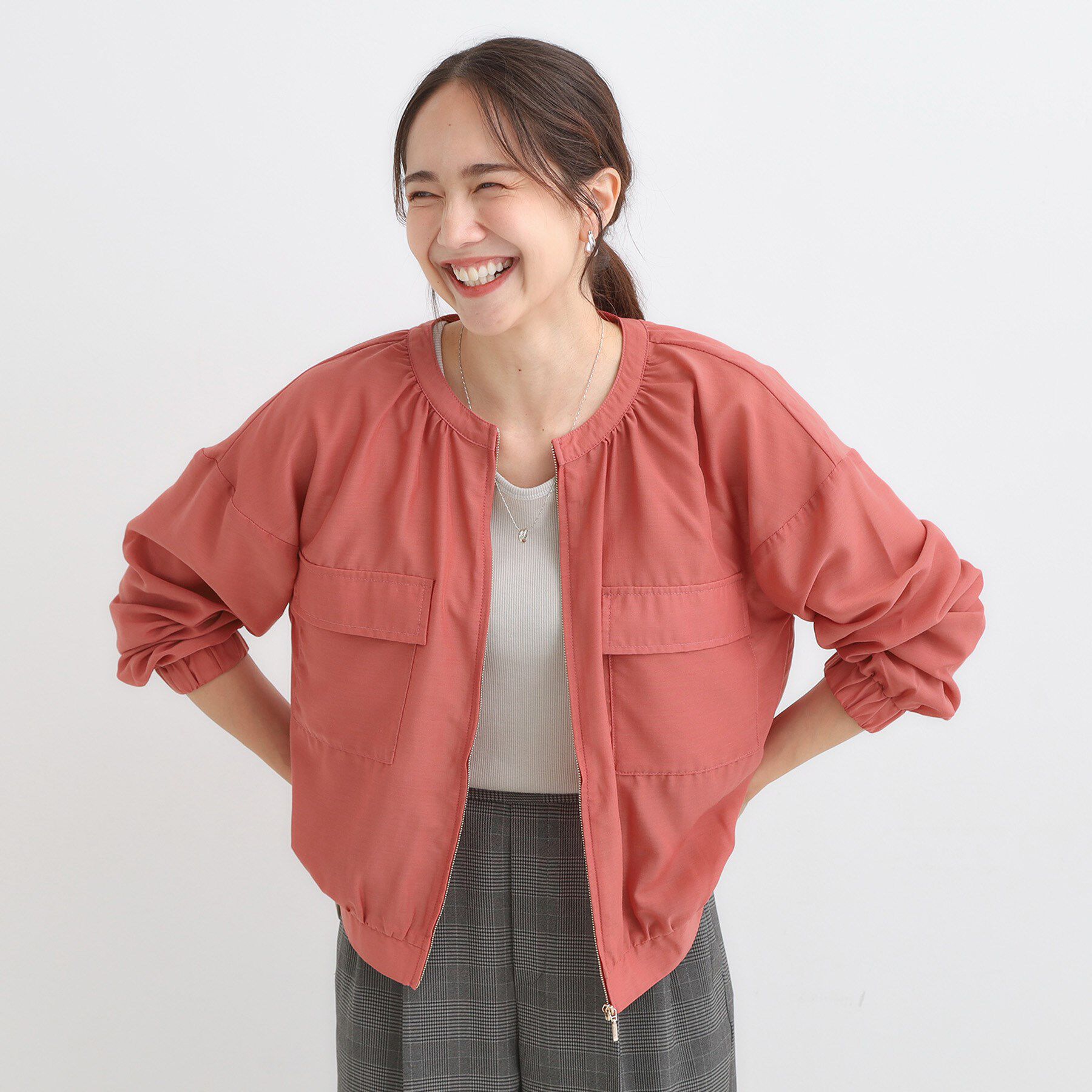 SHOO･LA･RUE「【S-LL】寒暖差のある時期に 大人上品なシアーブルゾン」|ブルゾン・スタジャン|