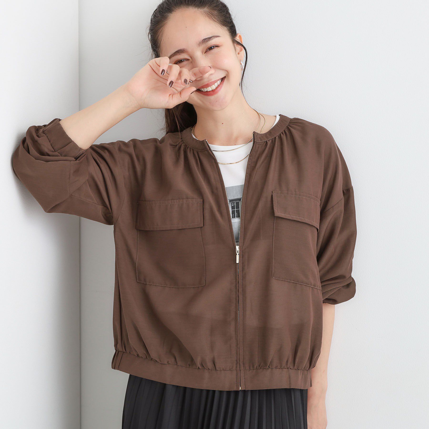 SHOO･LA･RUE「【S-LL】寒暖差のある時期に 大人上品なシアーブルゾン」|ブルゾン・スタジャン|モカブラウン(042