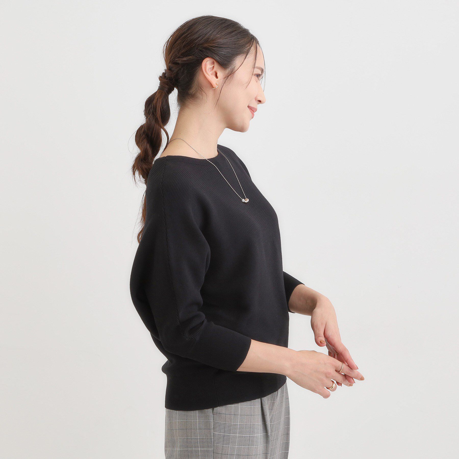 SHOO･LA･RUE「【洗える/毛玉になりにくい/UV】 ガータードルマン 7分袖ニット」|ニット・セーター|