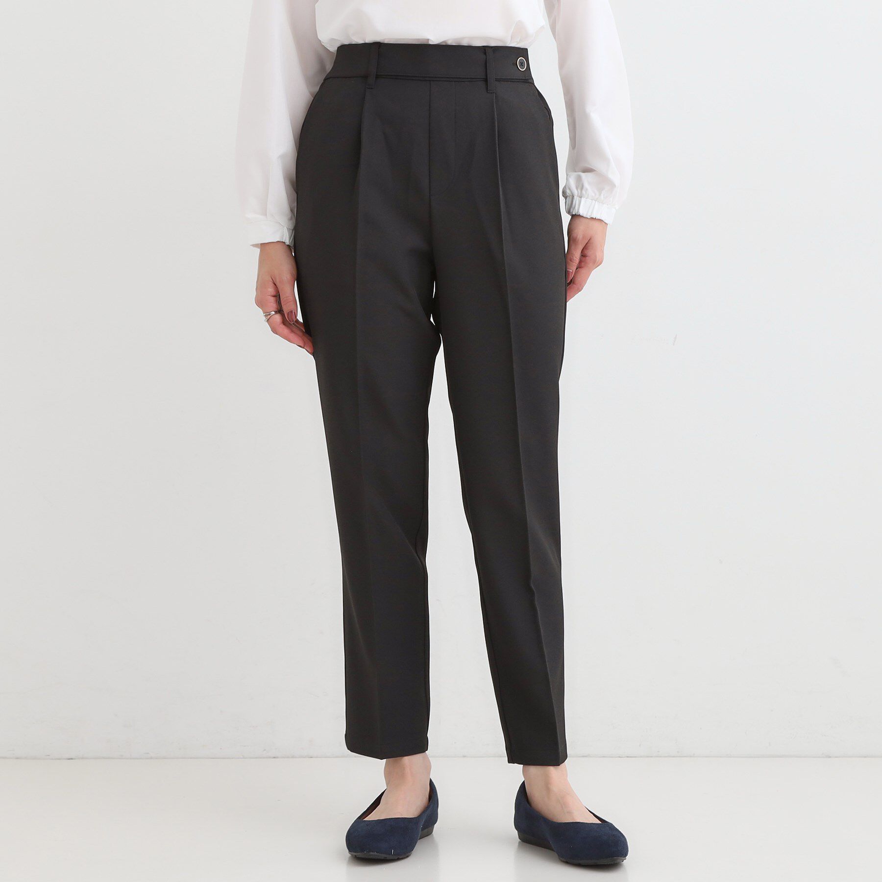 SHOO･LA･RUE「【S-LL/チェック柄アソート】脚のラインをきれいに見せる タックテーパードパンツ」|その他|