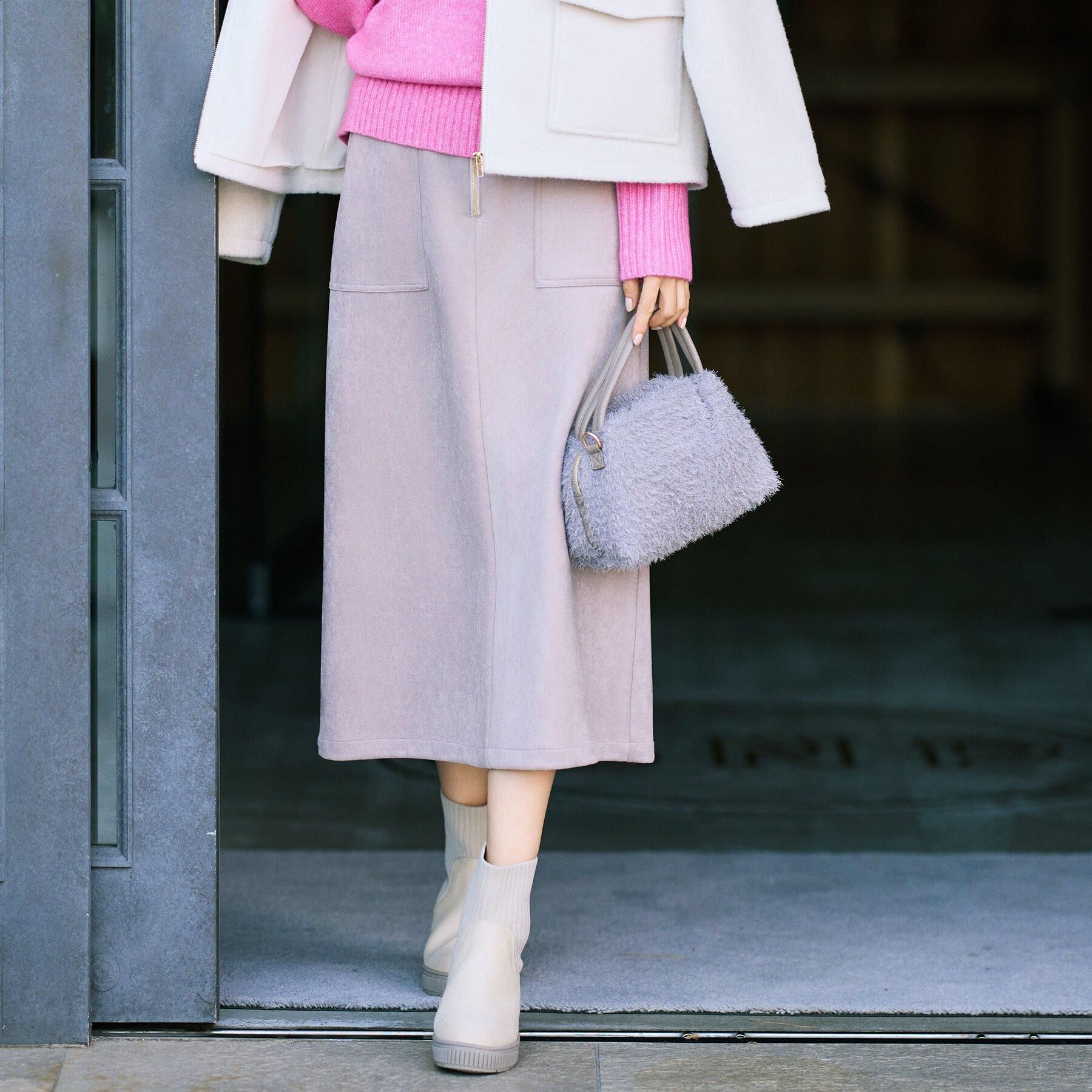 SHOO･LA･RUE「【洗濯機可】上品できれい見え フェイクスエード ナロースカート」|スカート|