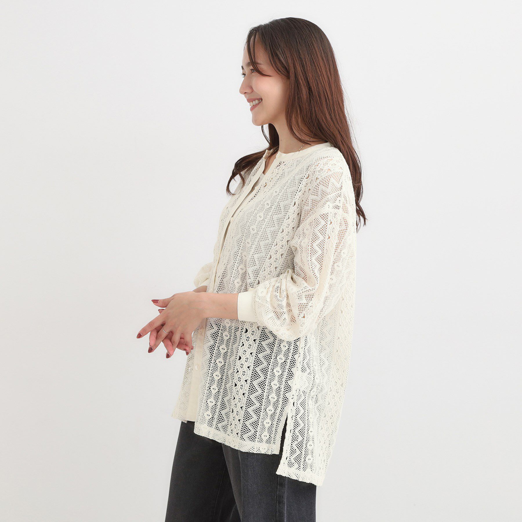 SHOO･LA･RUE「【セットアップ可】レース使いが美しい バンドカラーシャツ」|シャツ・ブラウス|