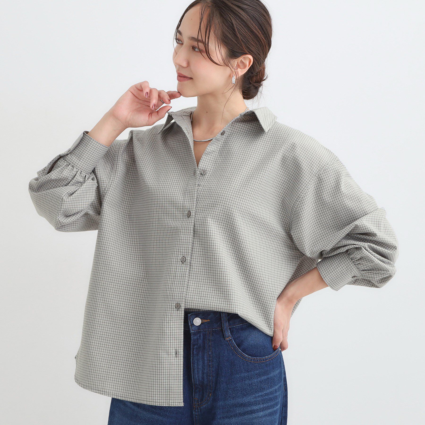 SHOO･LA･RUE「【着丈選べる】オーバーサイズのチェックシャツ」|シャツ・ブラウス|グレー(212)