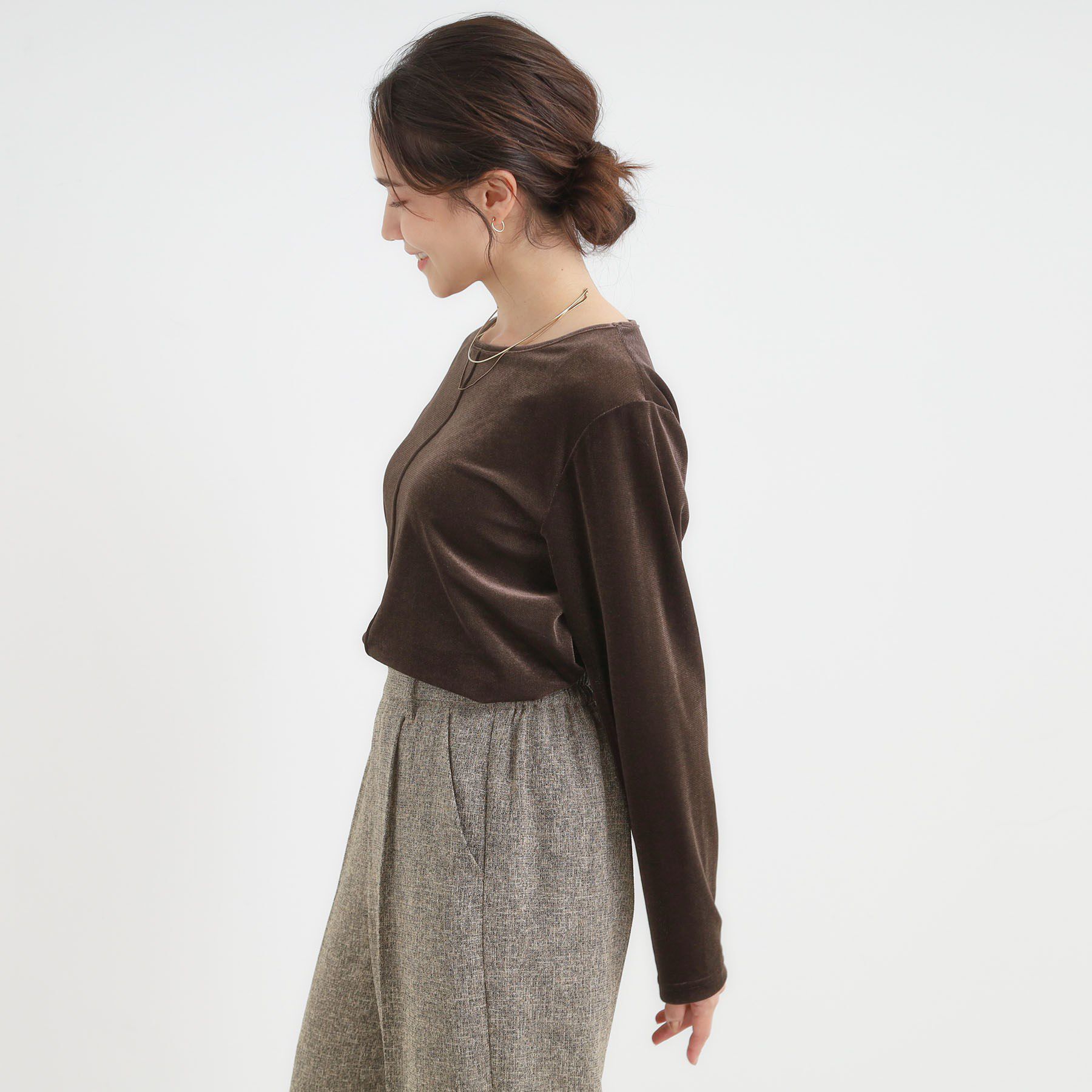 SHOO･LA･RUE「【洗える/S-LL】上品見え ベロア調シアートップス」|Tシャツ・カットソー|