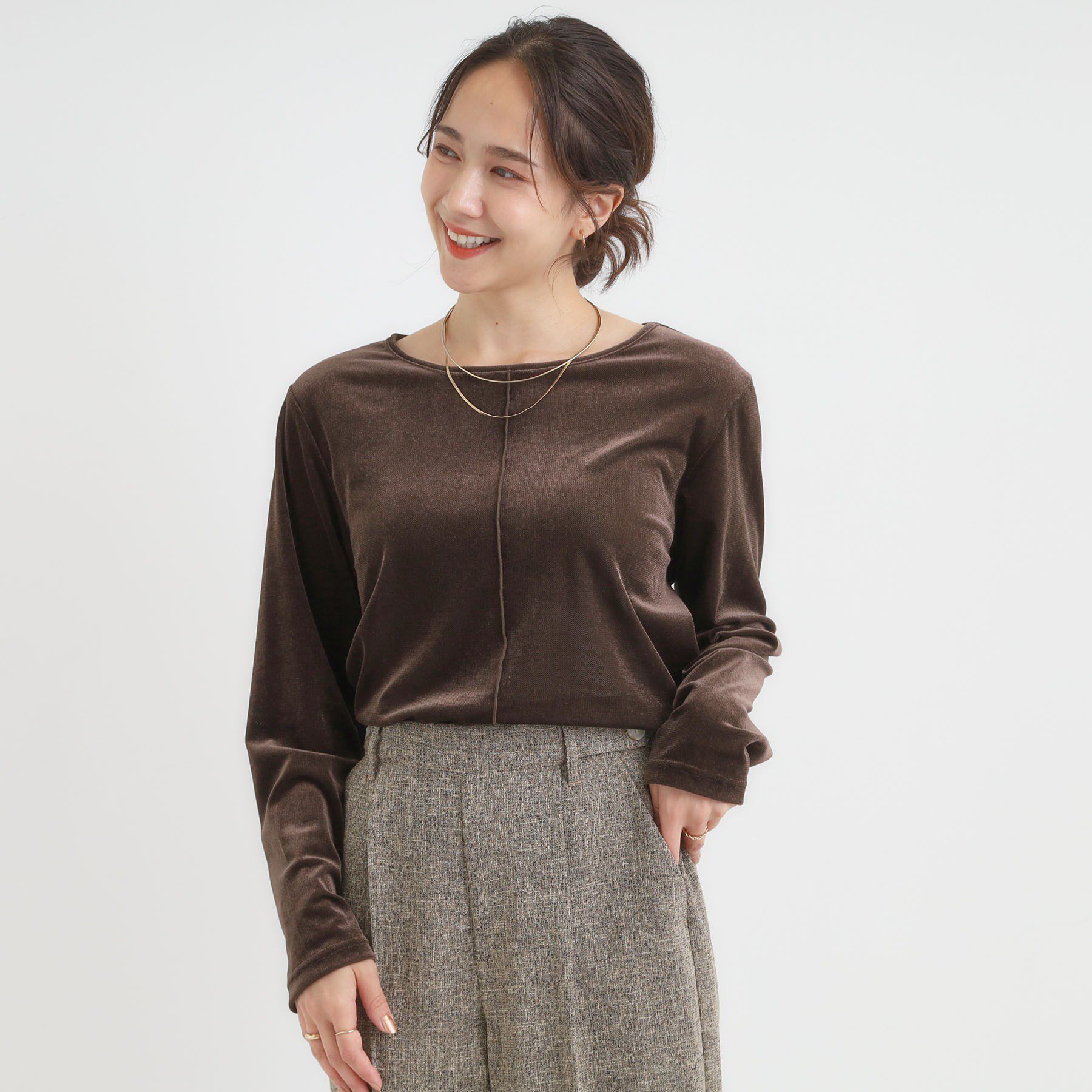 SHOO･LA･RUE「【洗える/S-LL】上品見え ベロア調シアートップス」|Tシャツ・カットソー|