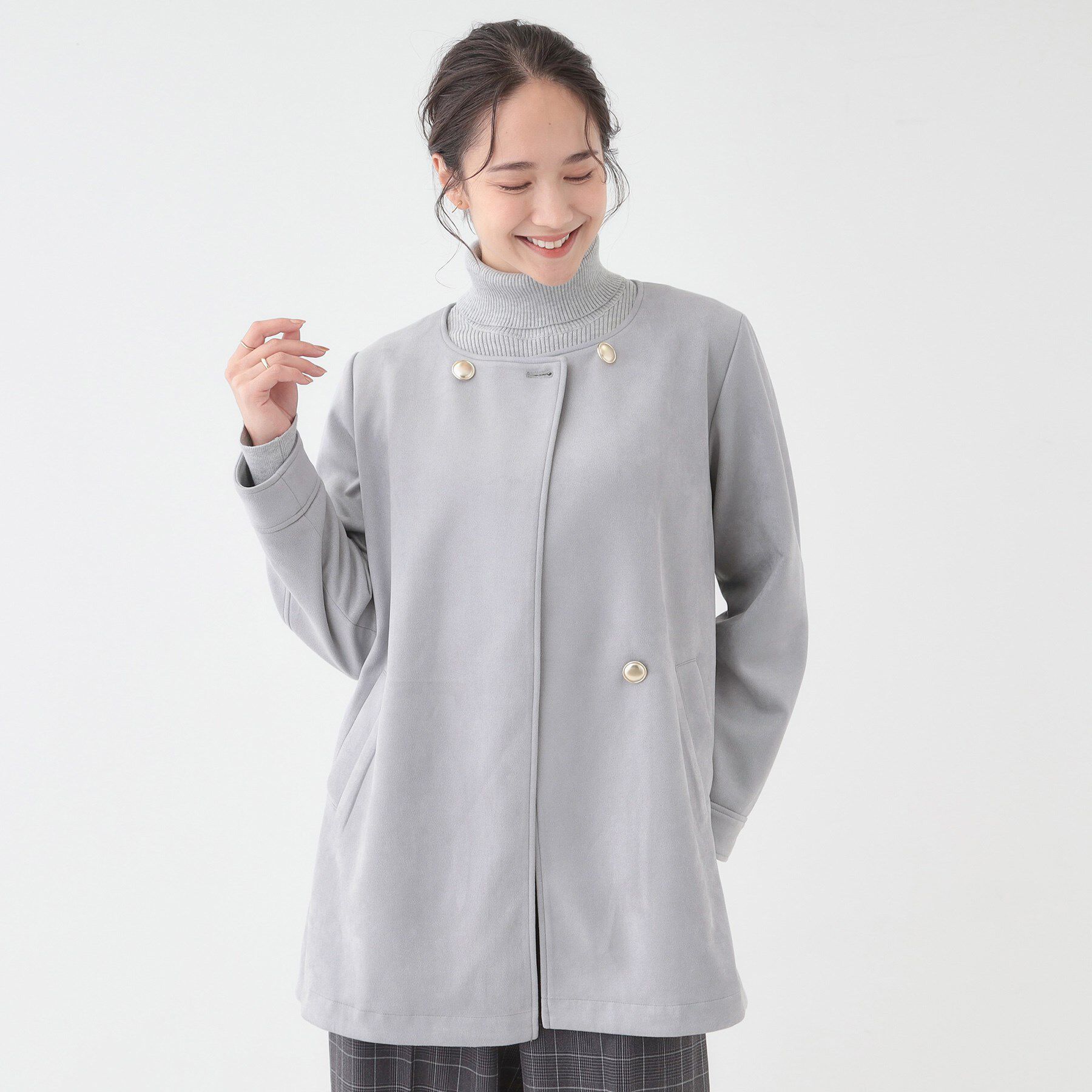 SHOO･LA･RUE「【S-LL】上品さを纏う やわらかフェイクスエード ミドル丈ブルゾン」|ブルゾン・スタジャン|