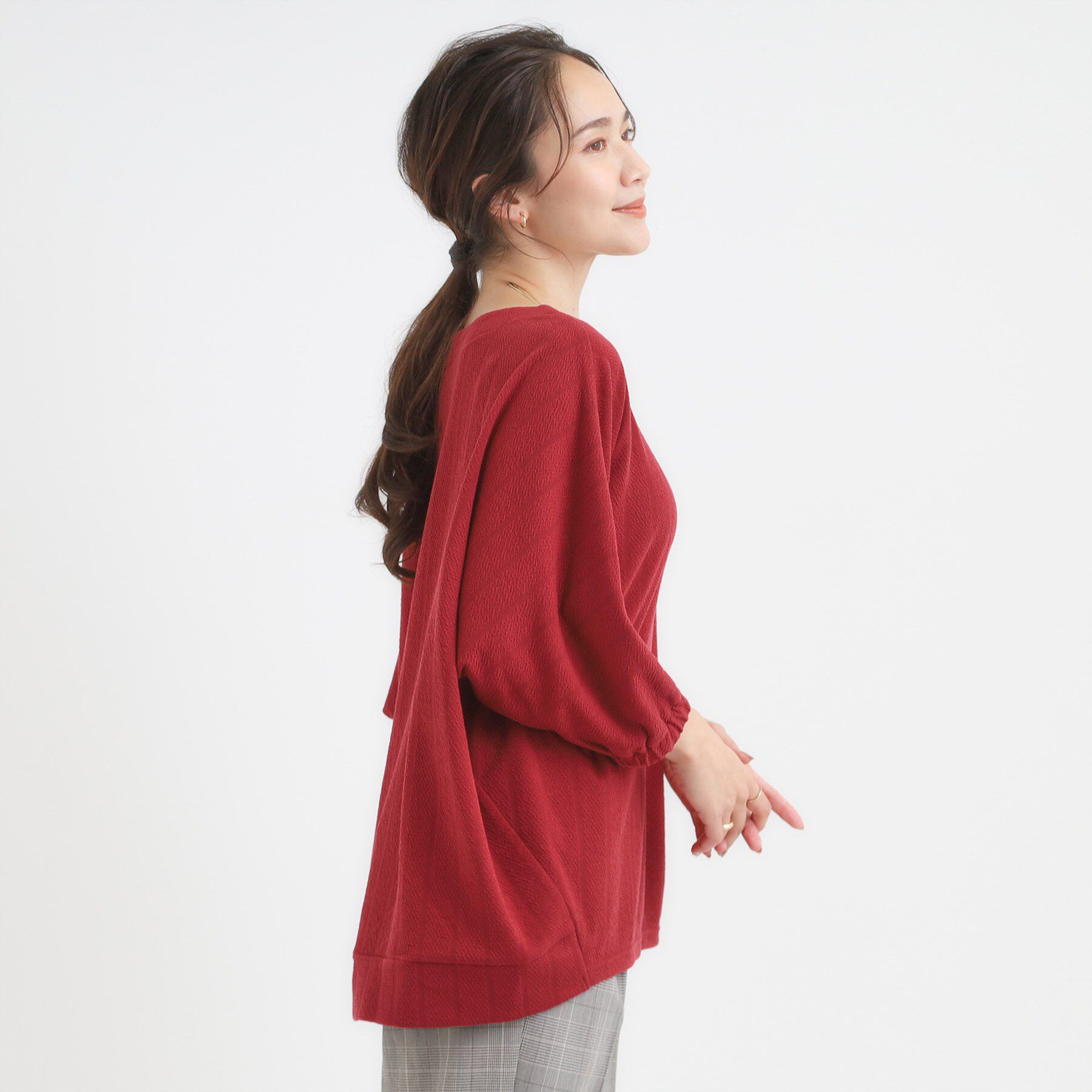 SHOO･LA･RUE「【S-LL/7分袖】さらっとしたタッチ ゆるシルエットが心地よいドルマントップス」|Tシャツ・カットソー|