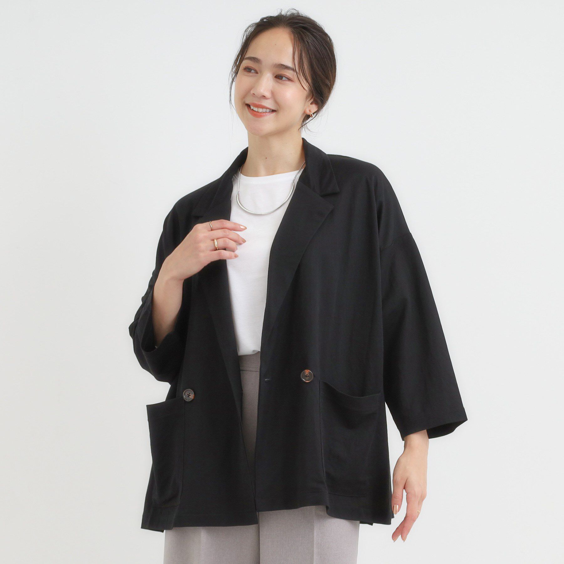 SHOO･LA･RUE「【S-LL/ひんやり】さらっとしたタッチが心地よい ダブルブレストジャケット」|テーラードジャケット|