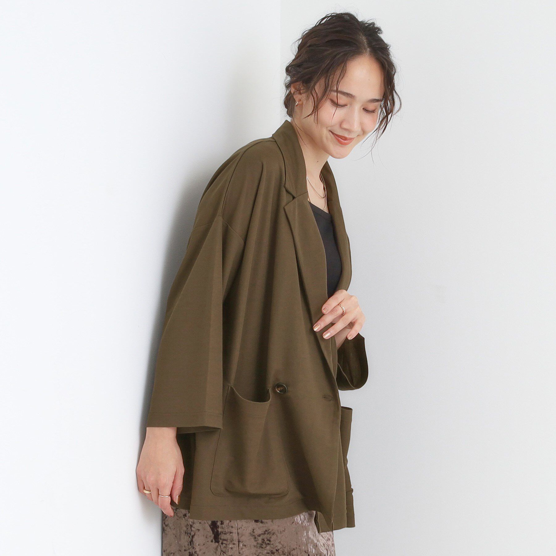 SHOO･LA･RUE「【S-LL/ひんやり】さらっとしたタッチが心地よい ダブルブレストジャケット」|テーラードジャケット|