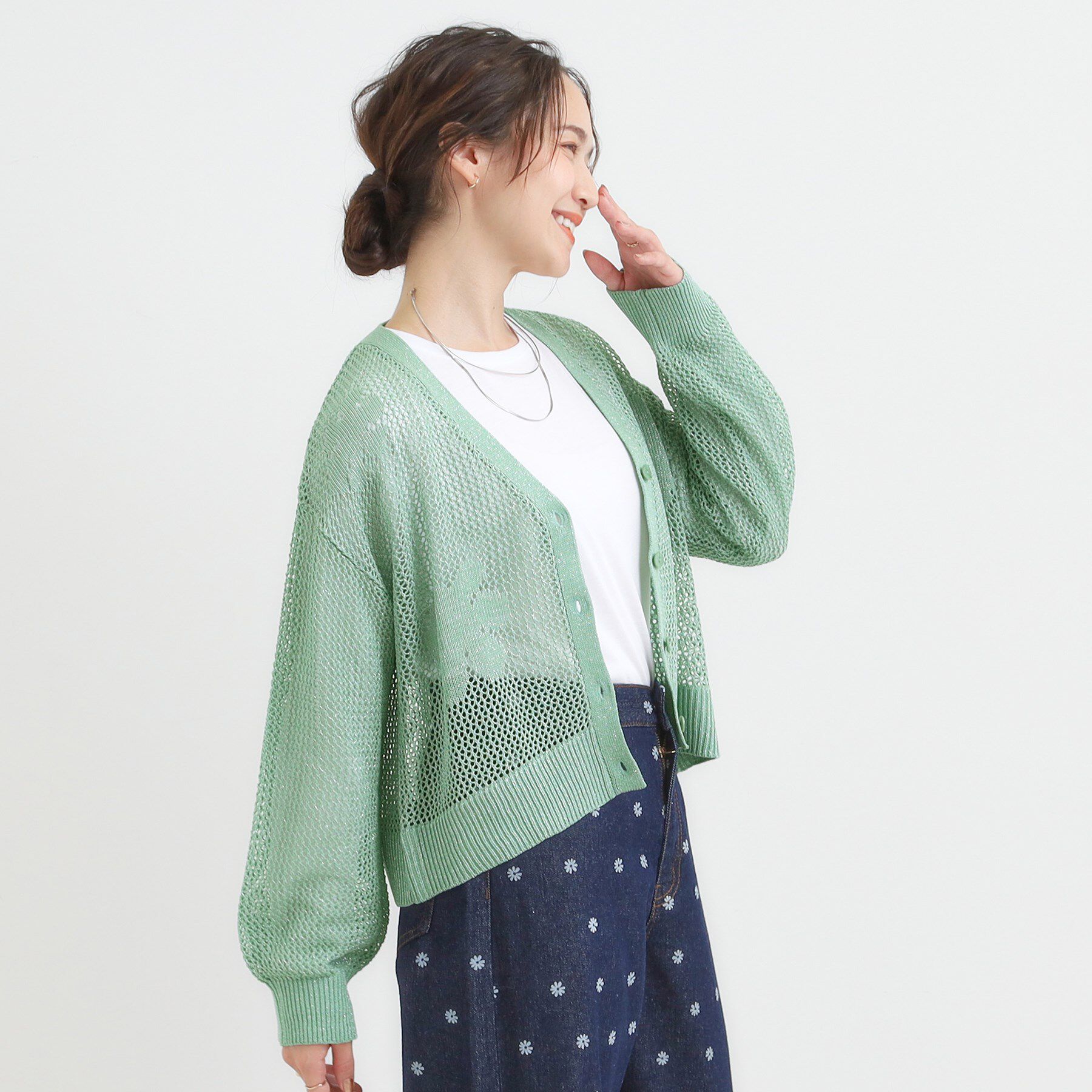 SHOO･LA･RUE「【2点セット】ラメメッシュニットカーディガン＋ロンTセット」|カーディガン|