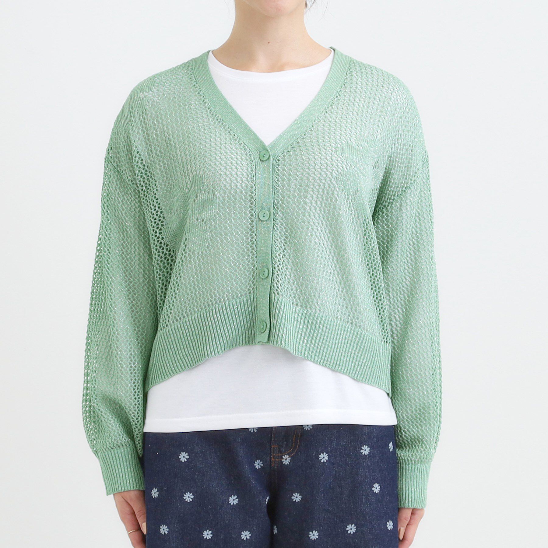 SHOO･LA･RUE「【2点セット】ラメメッシュニットカーディガン＋ロンTセット」|カーディガン|