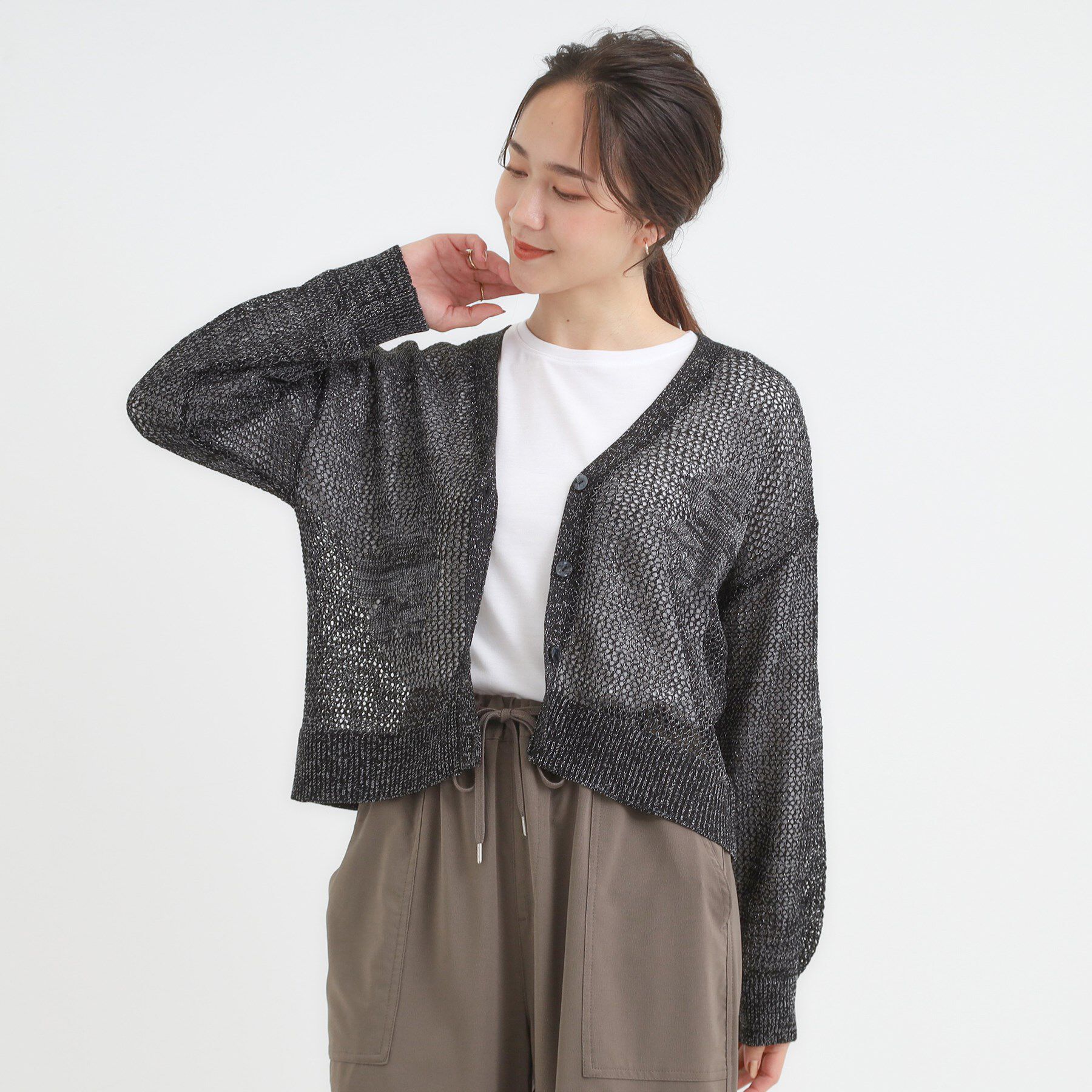 SHOO･LA･RUE「【2点セット】ラメメッシュニットカーディガン＋ロンTセット」|カーディガン|