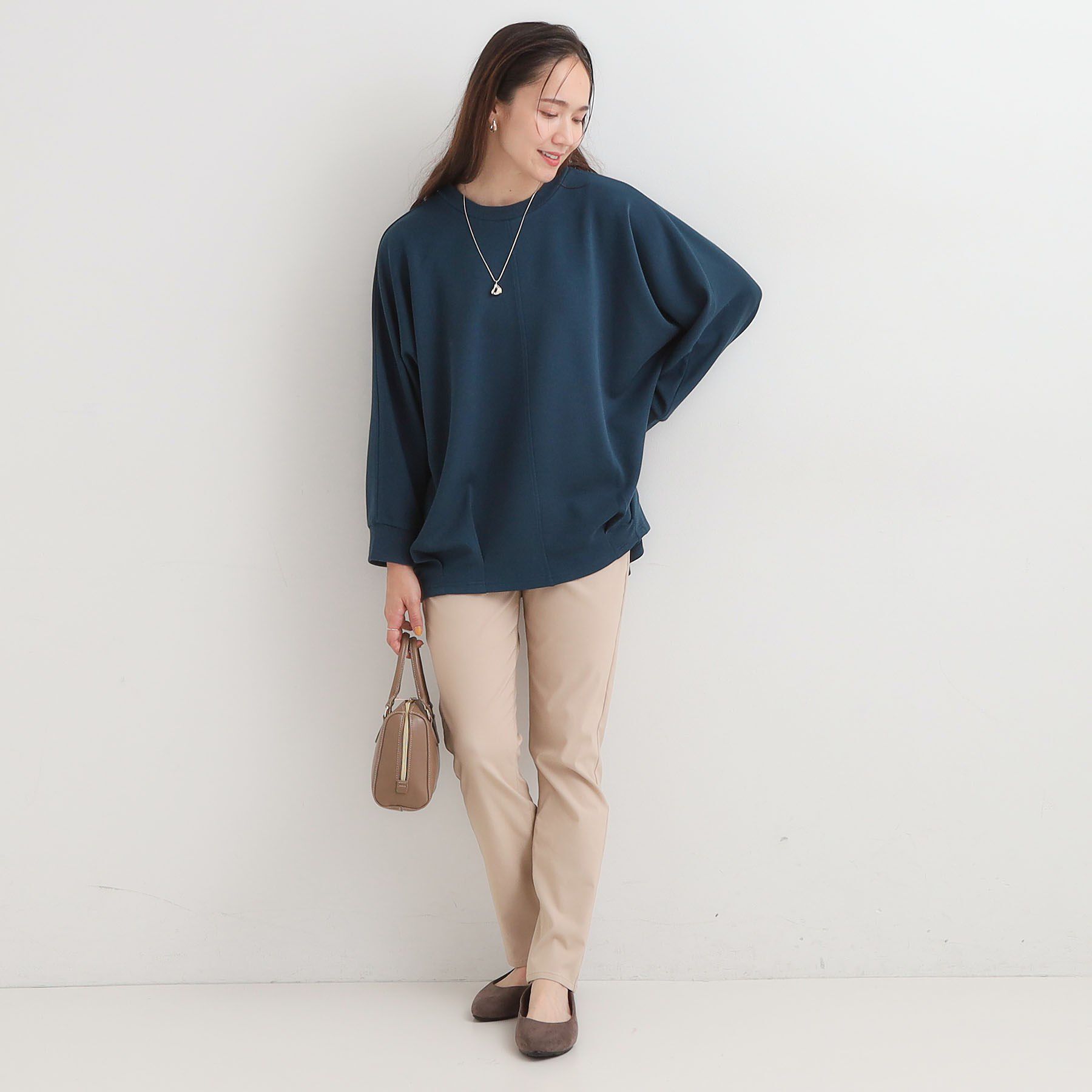 SHOO･LA･RUE「【S-LL/体型カバー】とろみ感が心地よい 裾タック ドルマンチュニック」|チュニック|