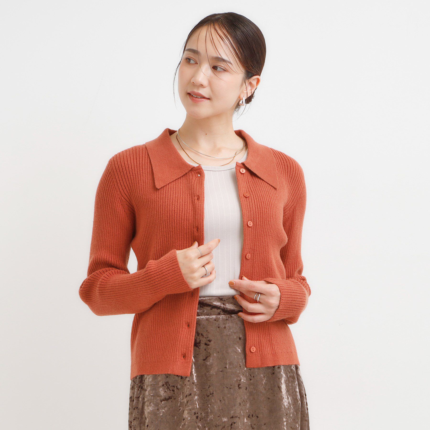 SHOO･LA･RUE「カジュアルながらも上品な 襟付きリブニット」|ニット・セーター|