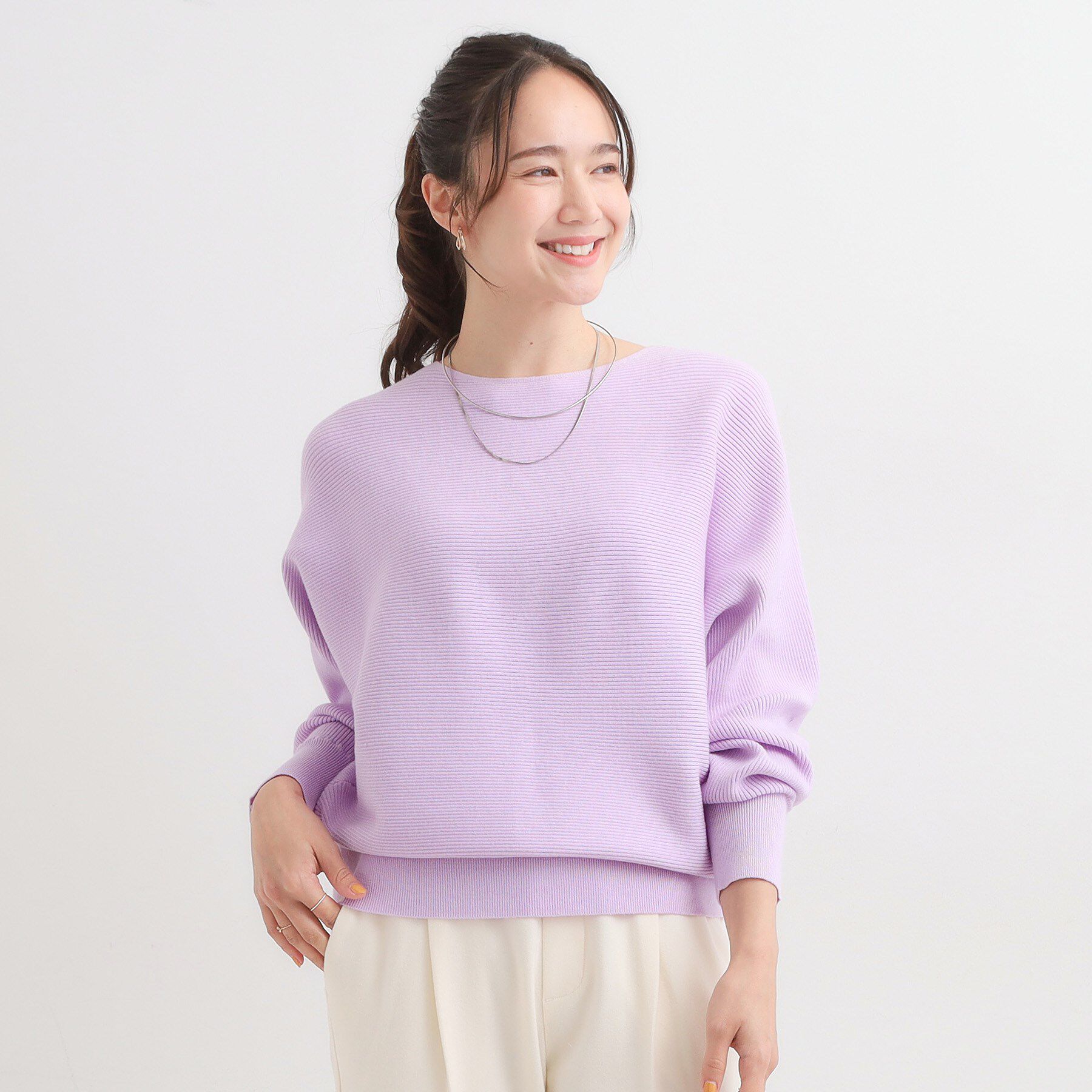 SHOO･LA･RUE「【洗濯機可/体型カバー】お袖ボタン リブドルマンニット」|ニット・セーター|