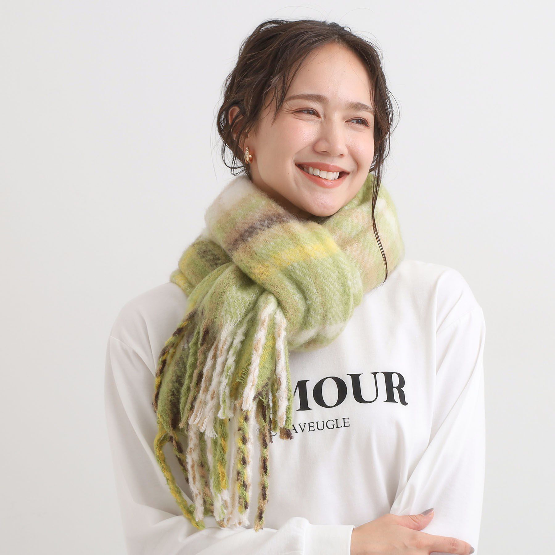 SHOO･LA･RUE「太フリンジチェックストール」|ストール|
