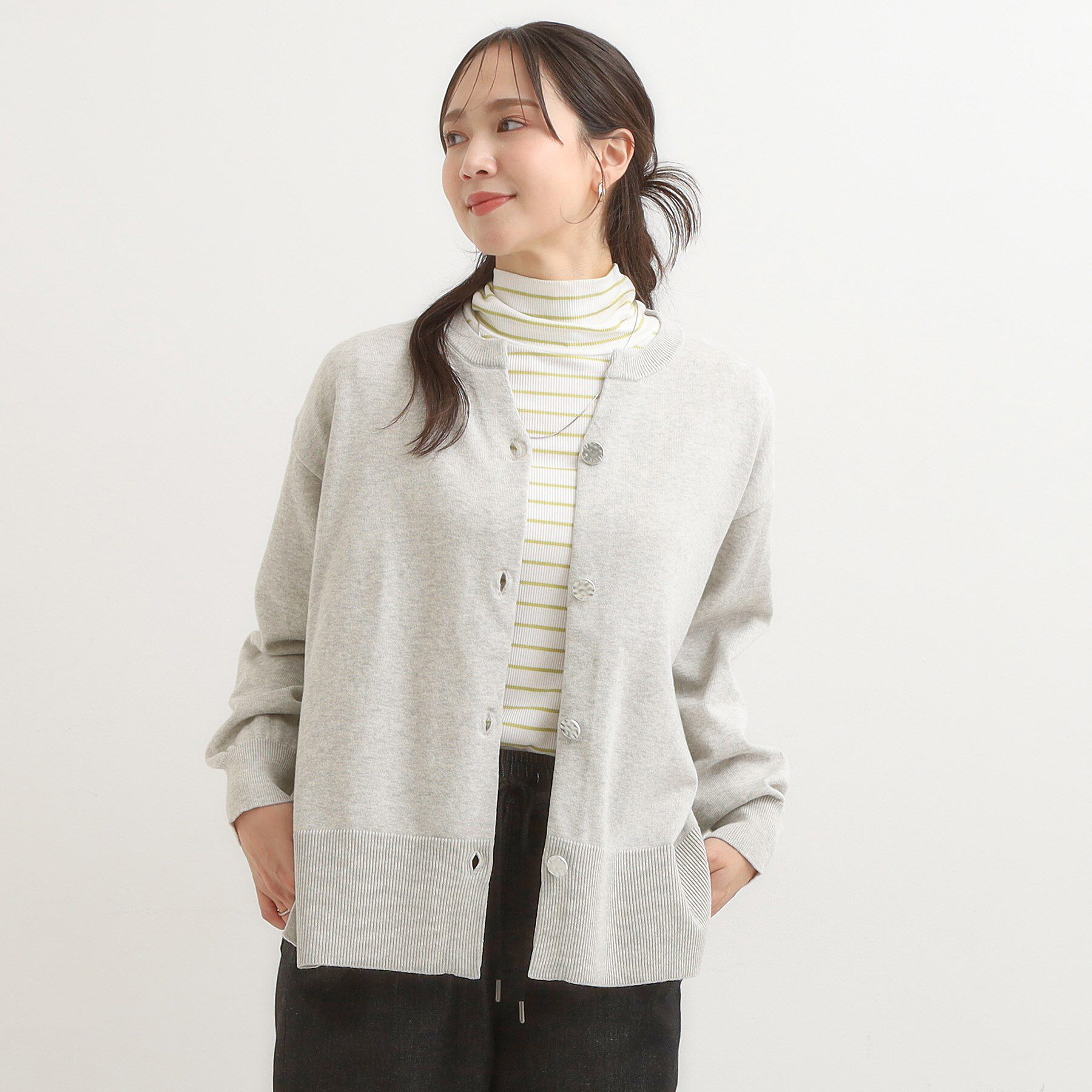 SHOO･LA･RUE「【洗濯機可/S-LL】 すっきり見え キーネックカーディガン【CIRCRIC】」|カーディガン|