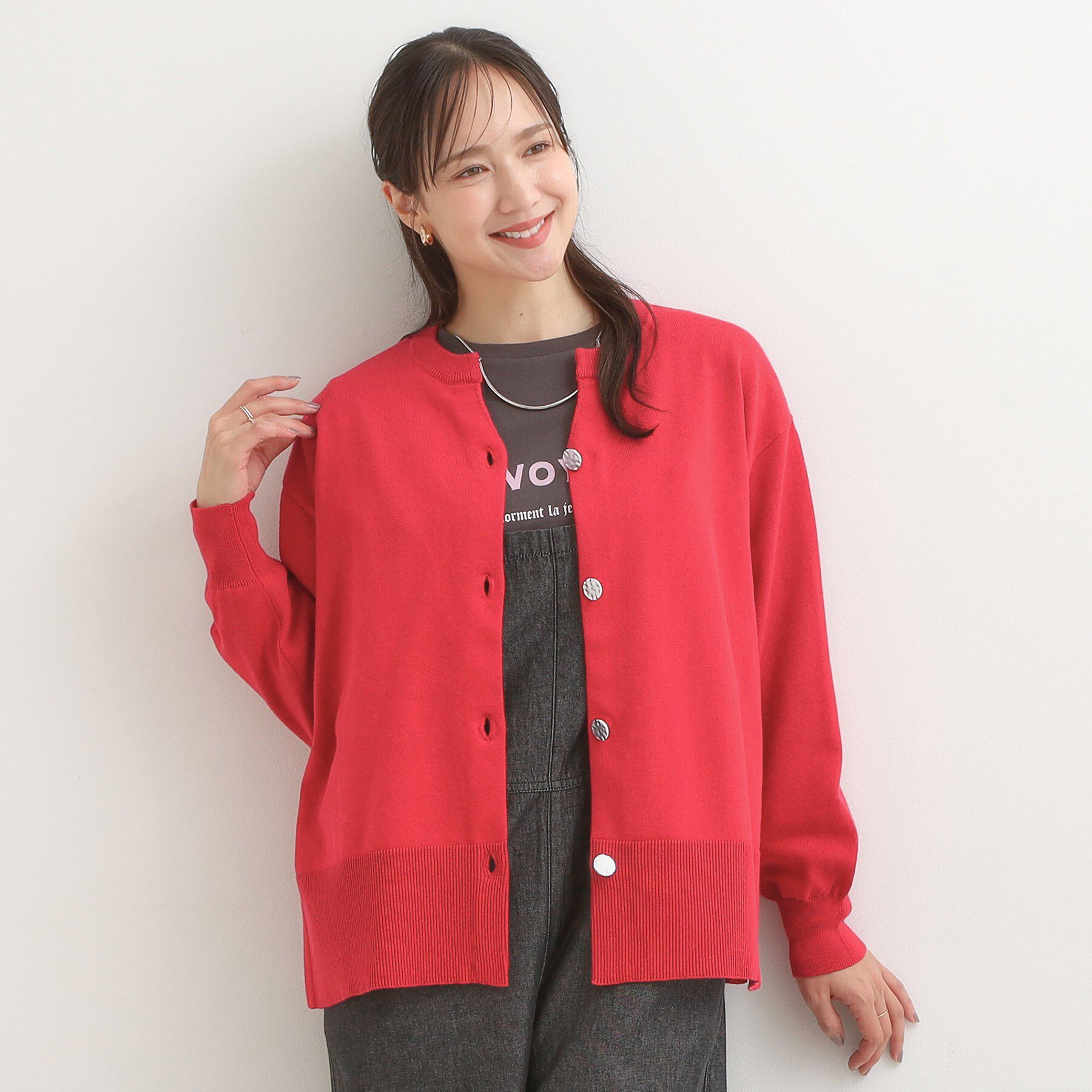 SHOO･LA･RUE「【洗濯機可/S-LL】 すっきり見え キーネックカーディガン【CIRCRIC】」|カーディガン|