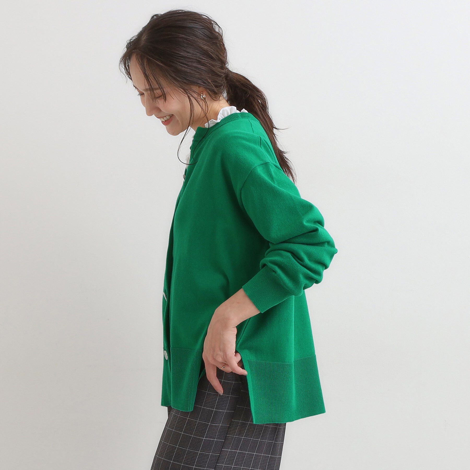 SHOO･LA･RUE「【洗濯機可/S-LL】 すっきり見え キーネックカーディガン【CIRCRIC】」|カーディガン|