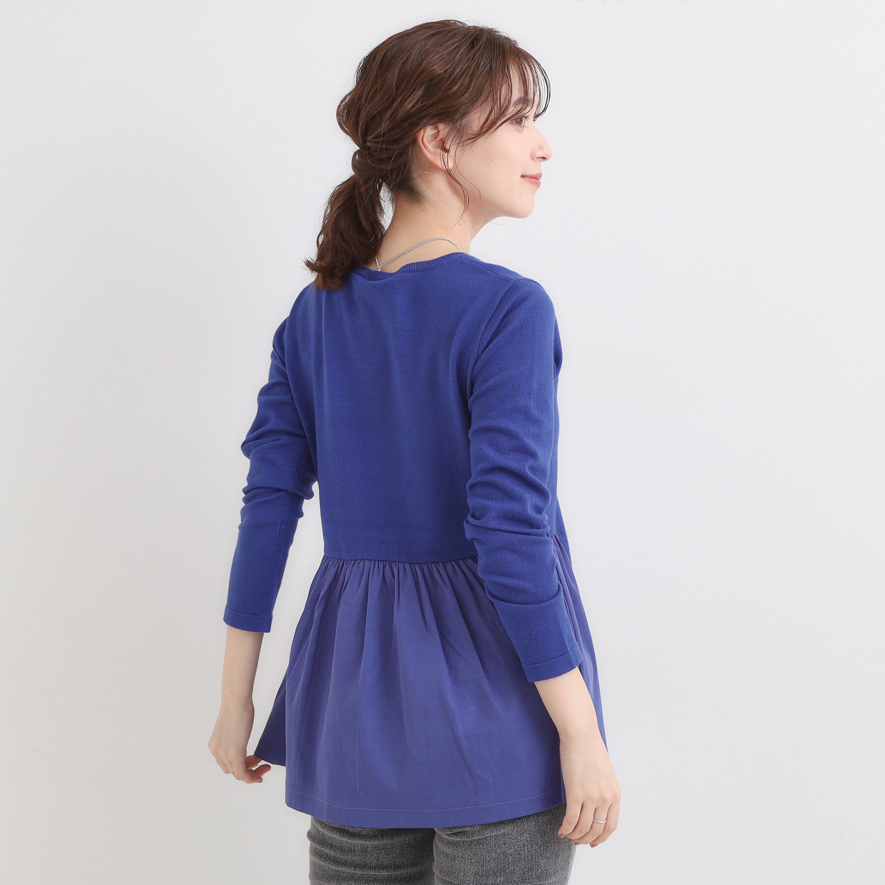 SHOO･LA･RUE「【洗濯機可/S-LL/体型カバー】異素材きりかえ Aラインニット」|ニット・セーター|