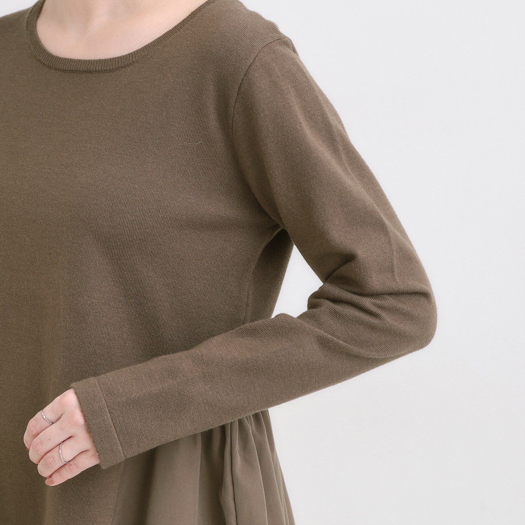 SHOO･LA･RUE「【洗濯機可/S-LL/体型カバー】異素材きりかえ Aラインニット」|ニット・セーター|