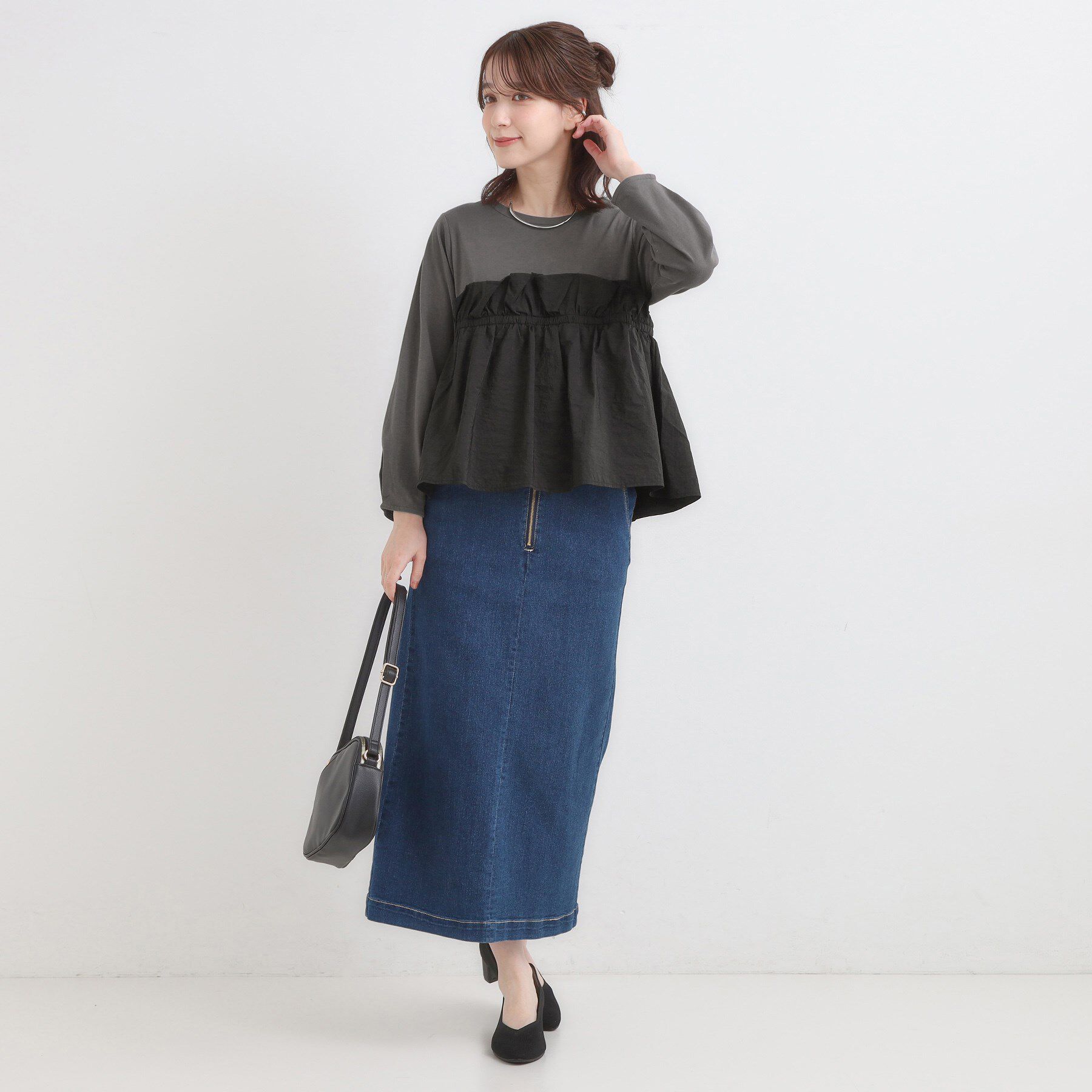 SHOO･LA･RUE「【洗濯機可/S-LL】1枚で華やか フリルドッキングトップス」|Tシャツ・カットソー|