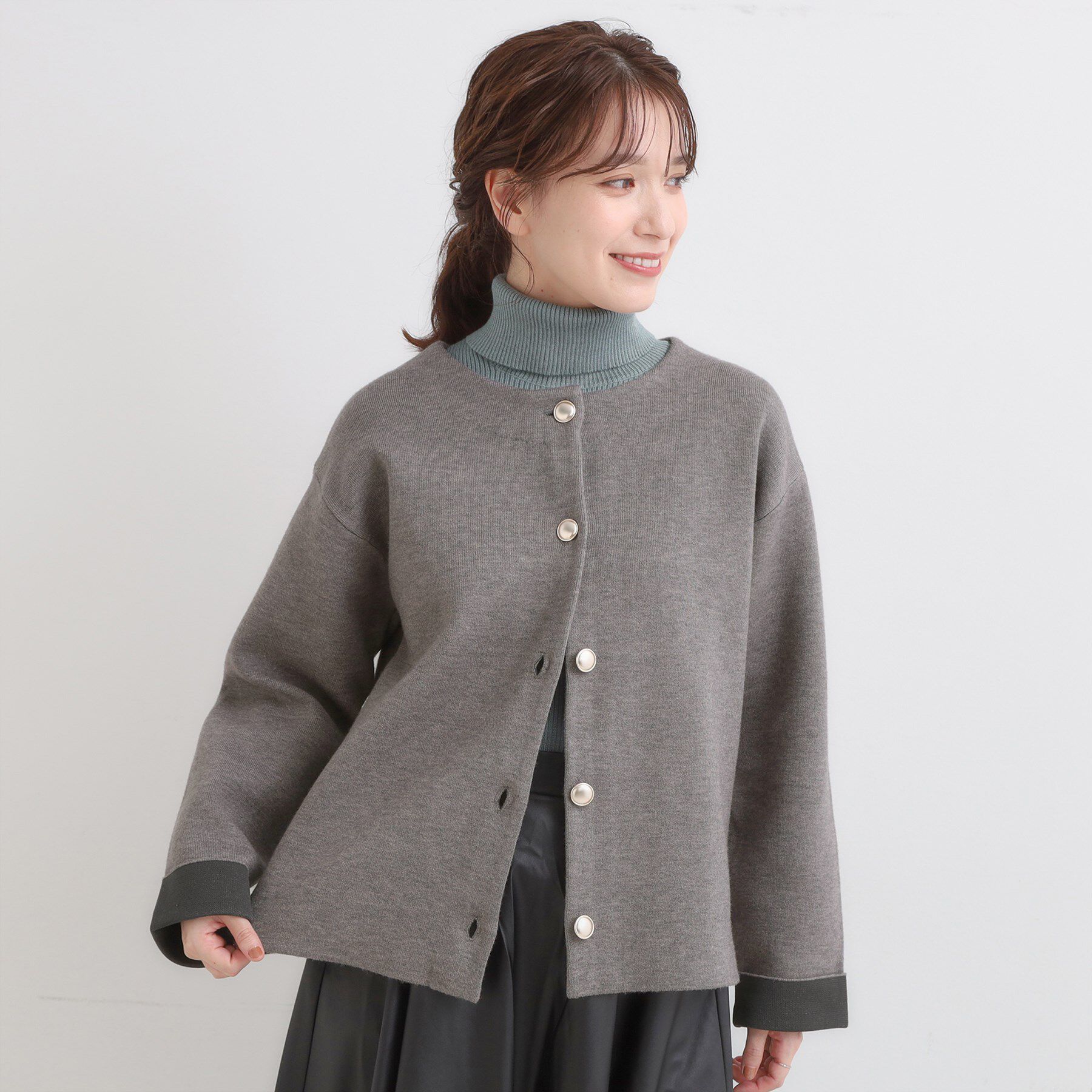 SHOO･LA･RUE「ゴールドボタンがアクセント ダブルフェイスニットカーディガン」|カーディガン|