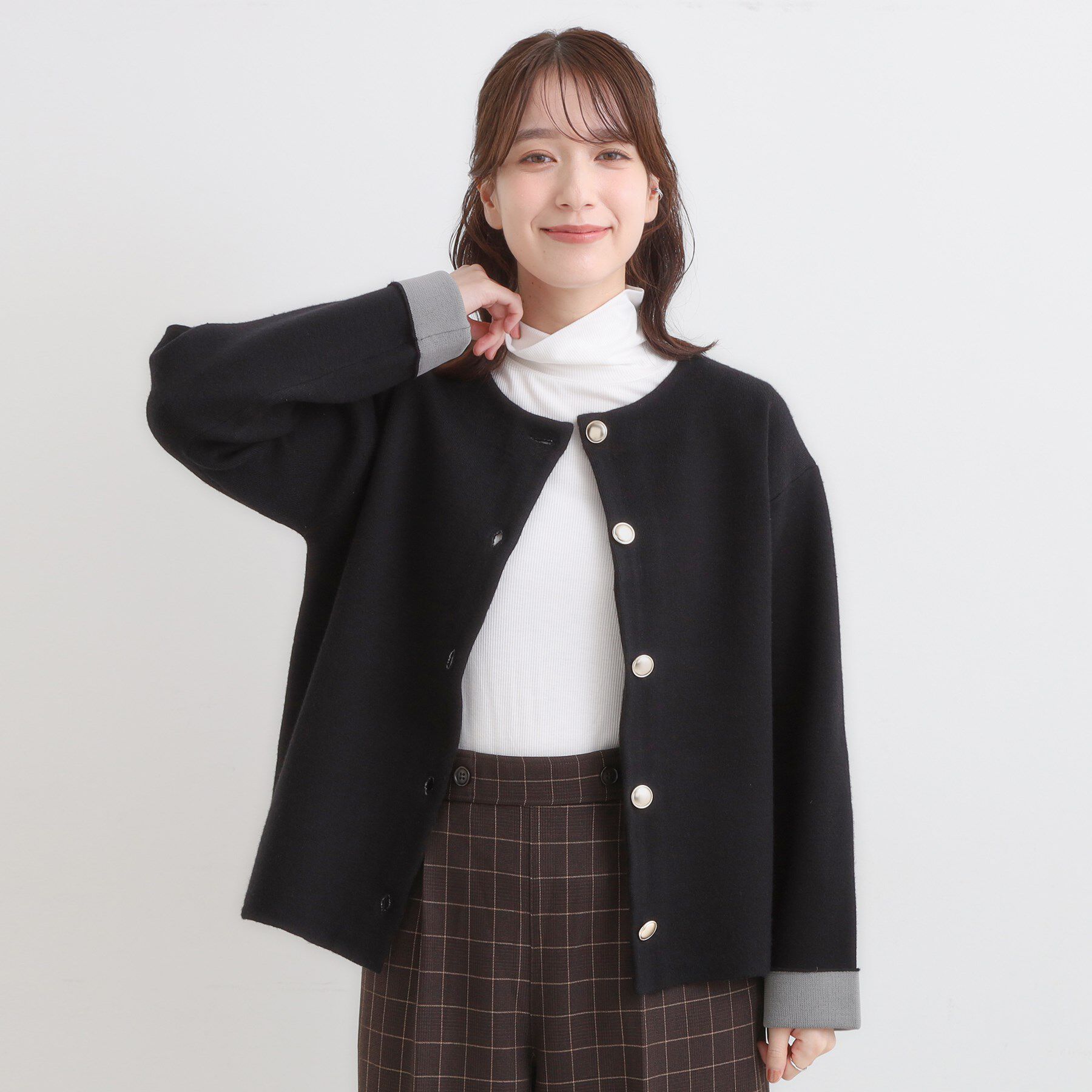 SHOO･LA･RUE「ゴールドボタンがアクセント ダブルフェイスニットカーディガン」|カーディガン|