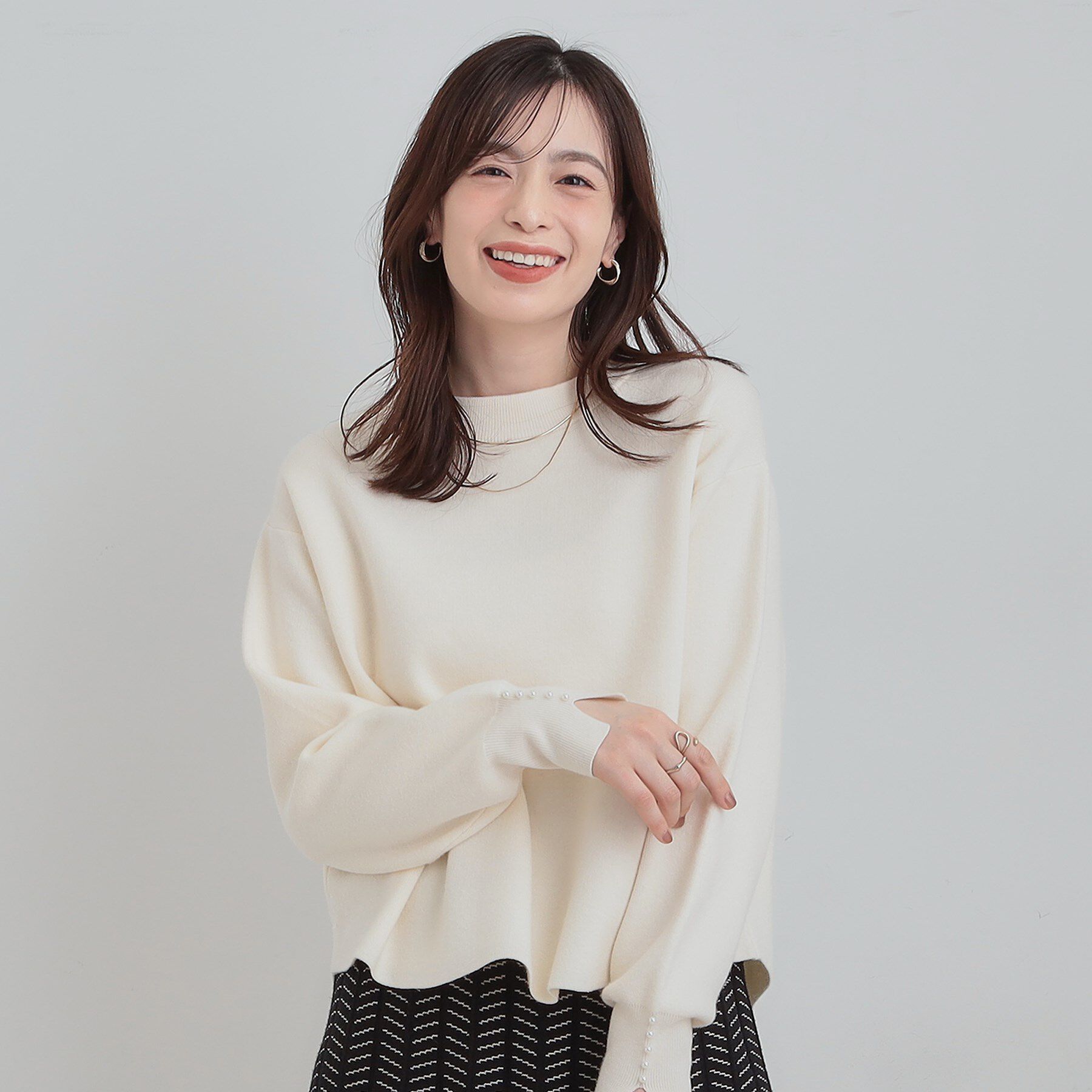 SHOO･LA･RUE「【セットアップ可/S-LL】インせず着られる 洗えるもちもち裾ラウンドニット」|ニット・セーター|