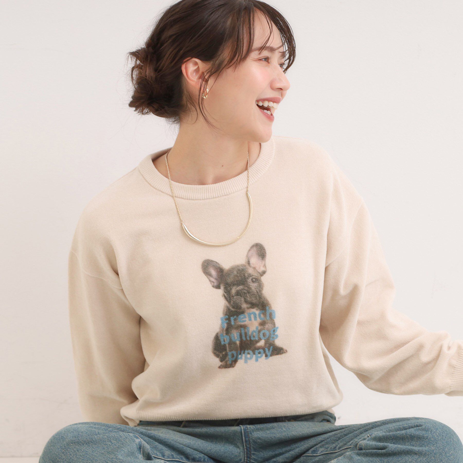 SHOO･LA･RUE「【S-LL】アニマルプリントが目を惹く 柔らかモールニット」|ニット・セーター|グレージュ(050)