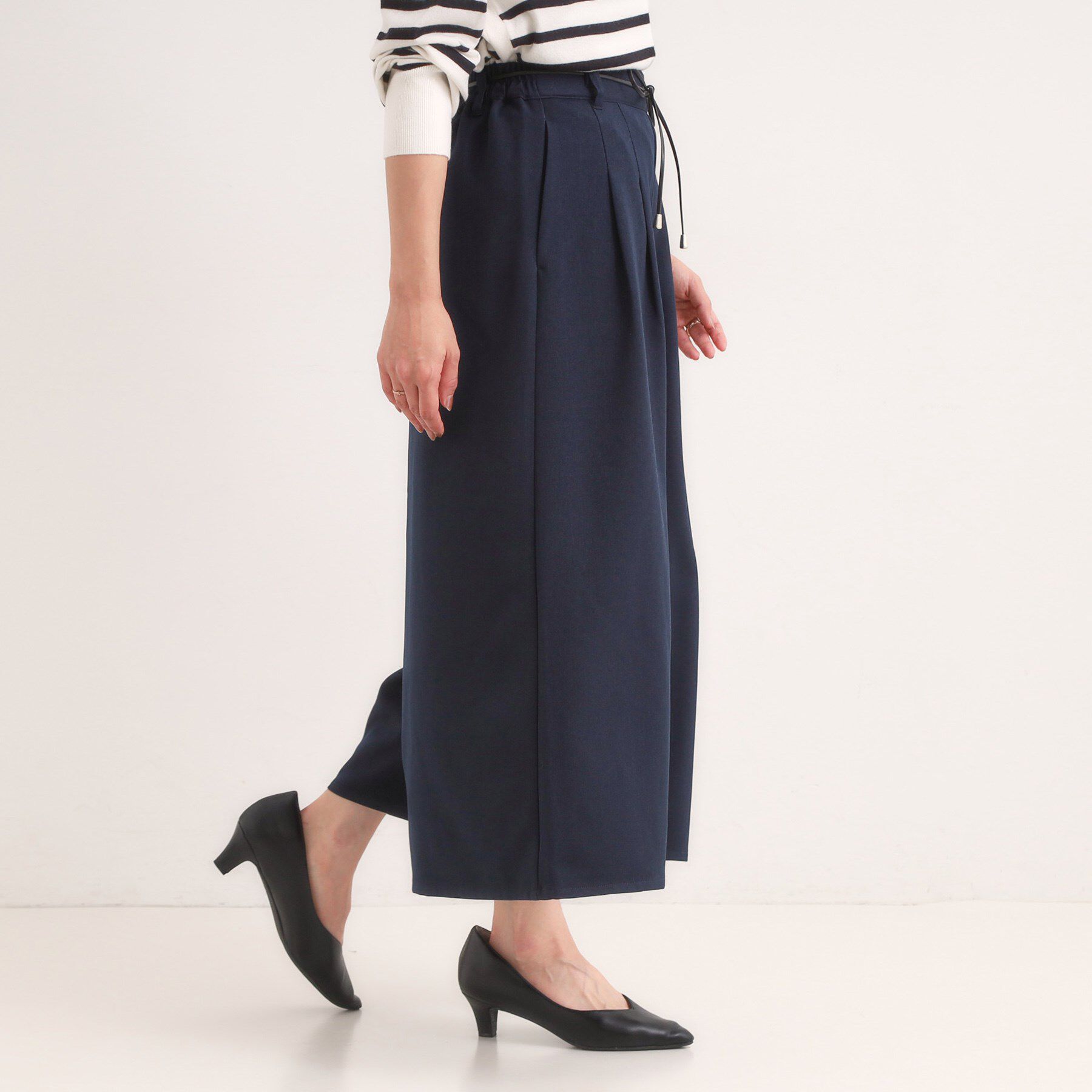 SHOO･LA･RUE「【S-LL/2点セット】脚のラインを拾いにくい ベルト付きタックスカーチョパンツ」|その他|