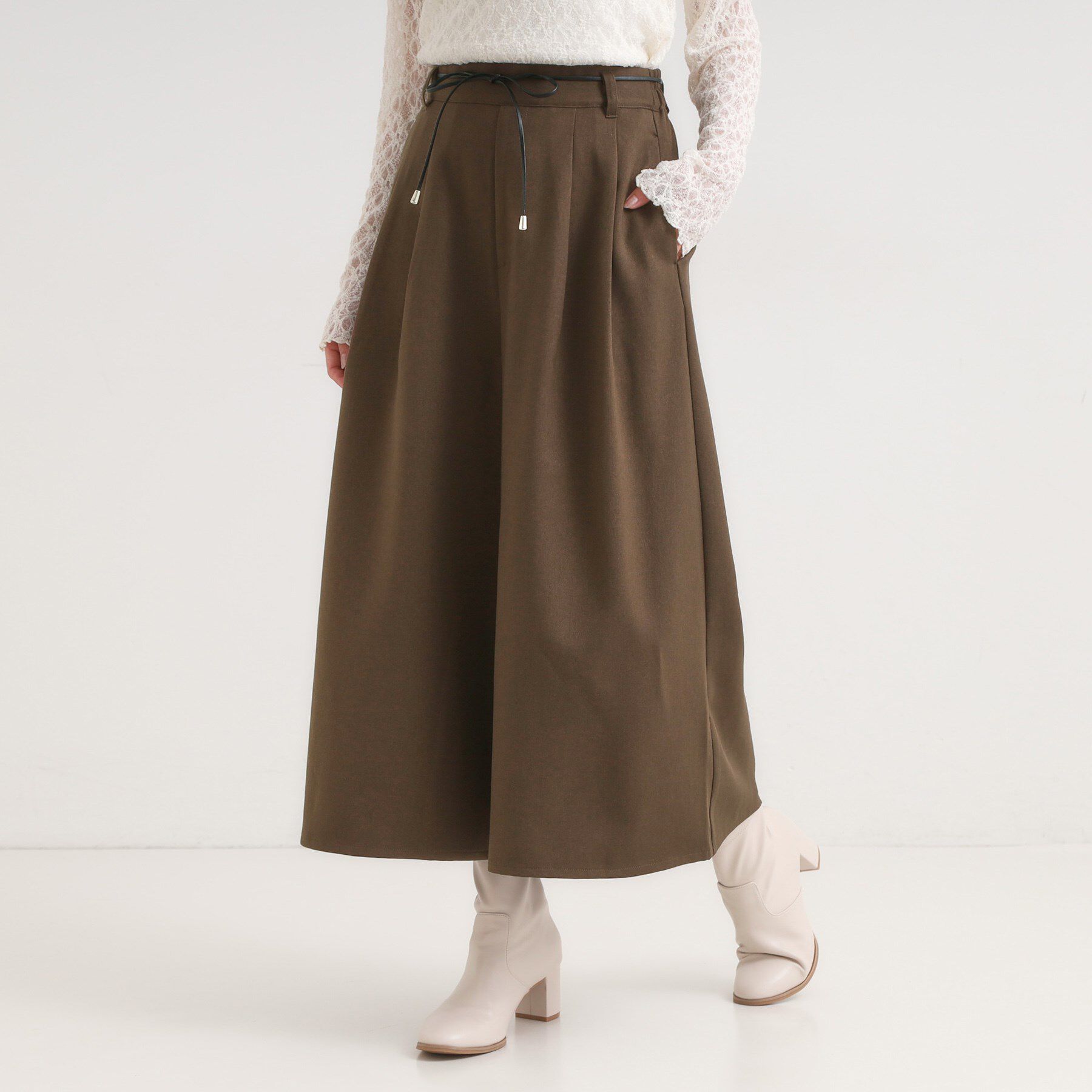 SHOO･LA･RUE「【S-LL/2点セット】脚のラインを拾いにくい ベルト付きタックスカーチョパンツ」|その他|