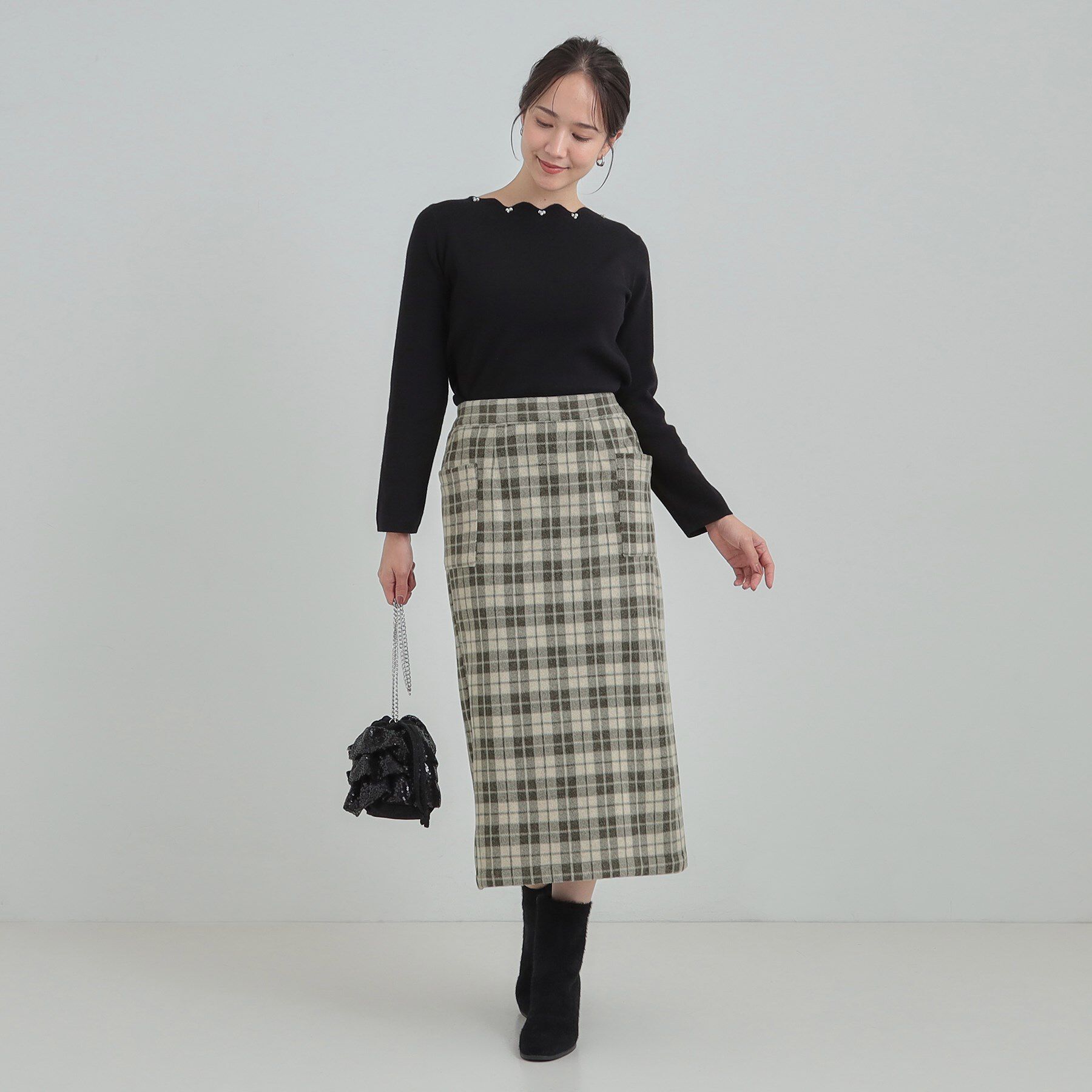 SHOO･LA･RUE「【S-LL/あったか】大人レディな着こなしに シャギーチェックスカート」|スカート|