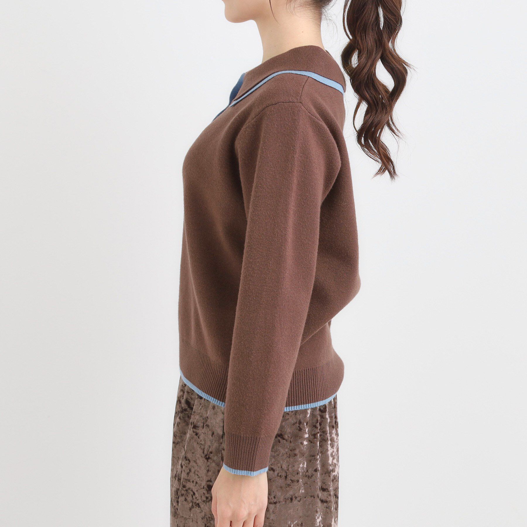 SHOO･LA･RUE「【S-LL】配色がポイントの2枚襟ポロニット」|ニット・セーター|