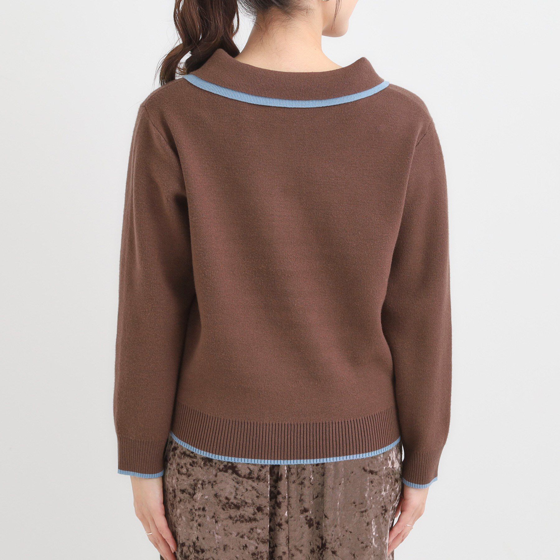 SHOO･LA･RUE「【S-LL】配色がポイントの2枚襟ポロニット」|ニット・セーター|