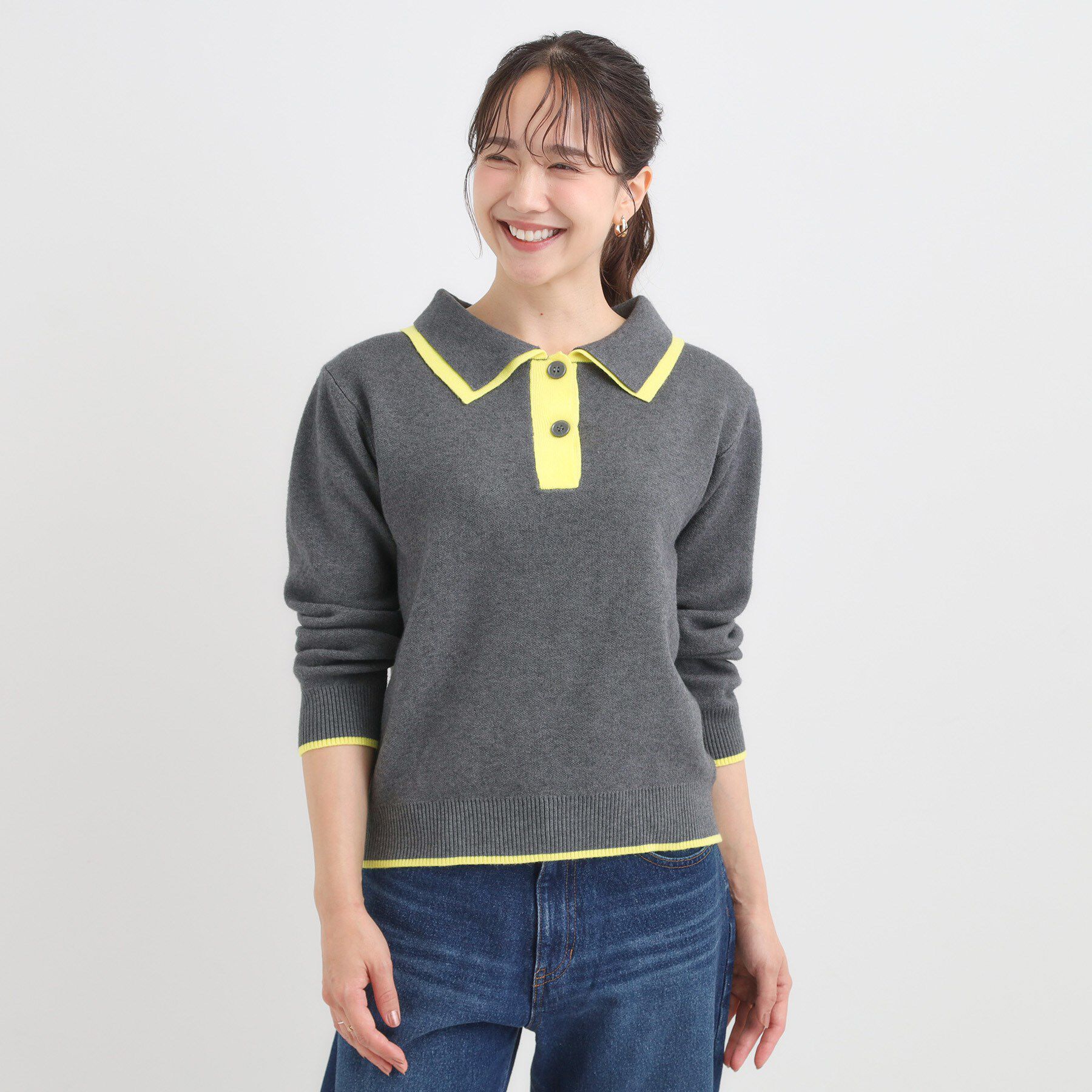 SHOO･LA･RUE「【S-LL】配色がポイントの2枚襟ポロニット」|ニット・セーター|