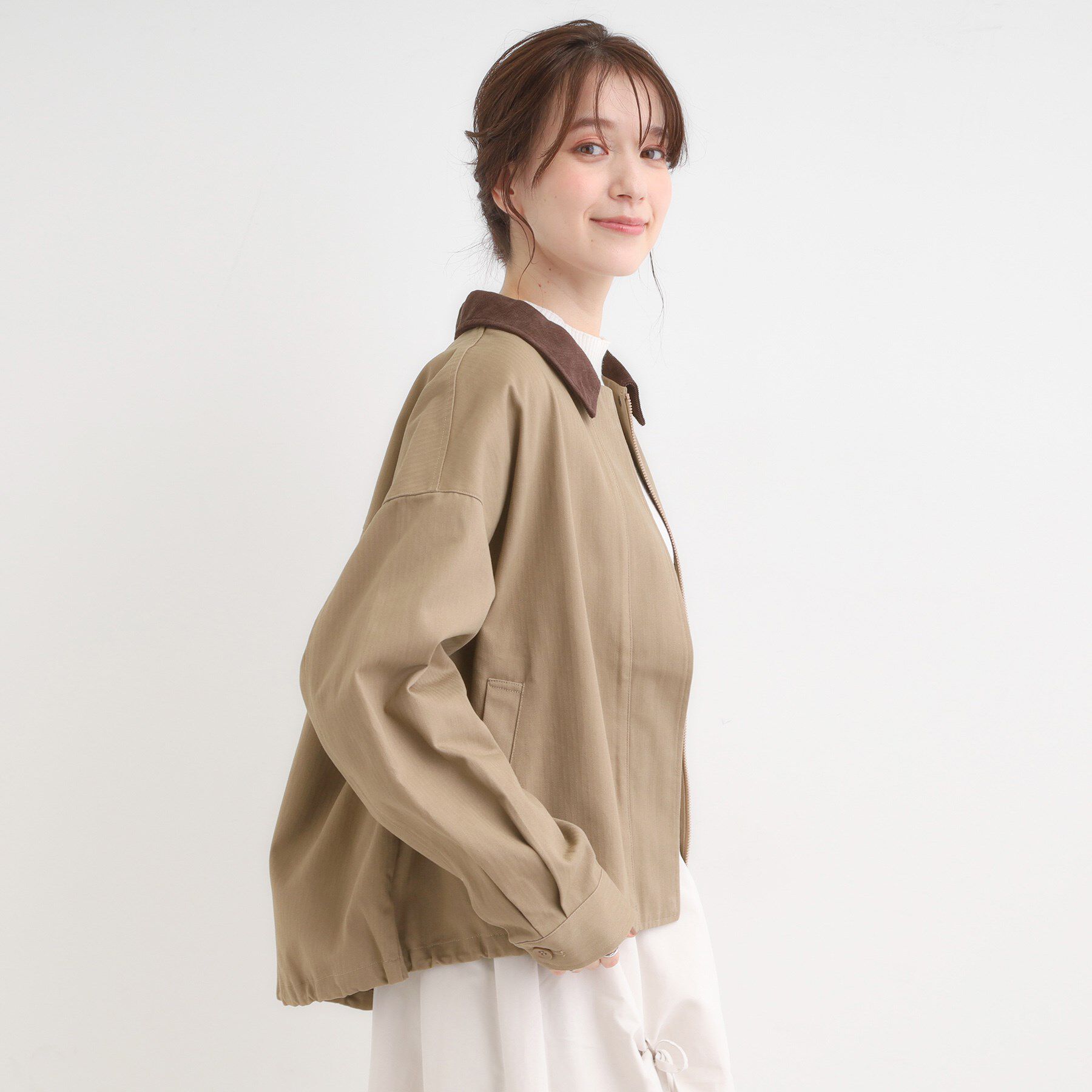 SHOO･LA･RUE「配色衿 ヘリンボーンカバーオール」|ブルゾン・スタジャン|