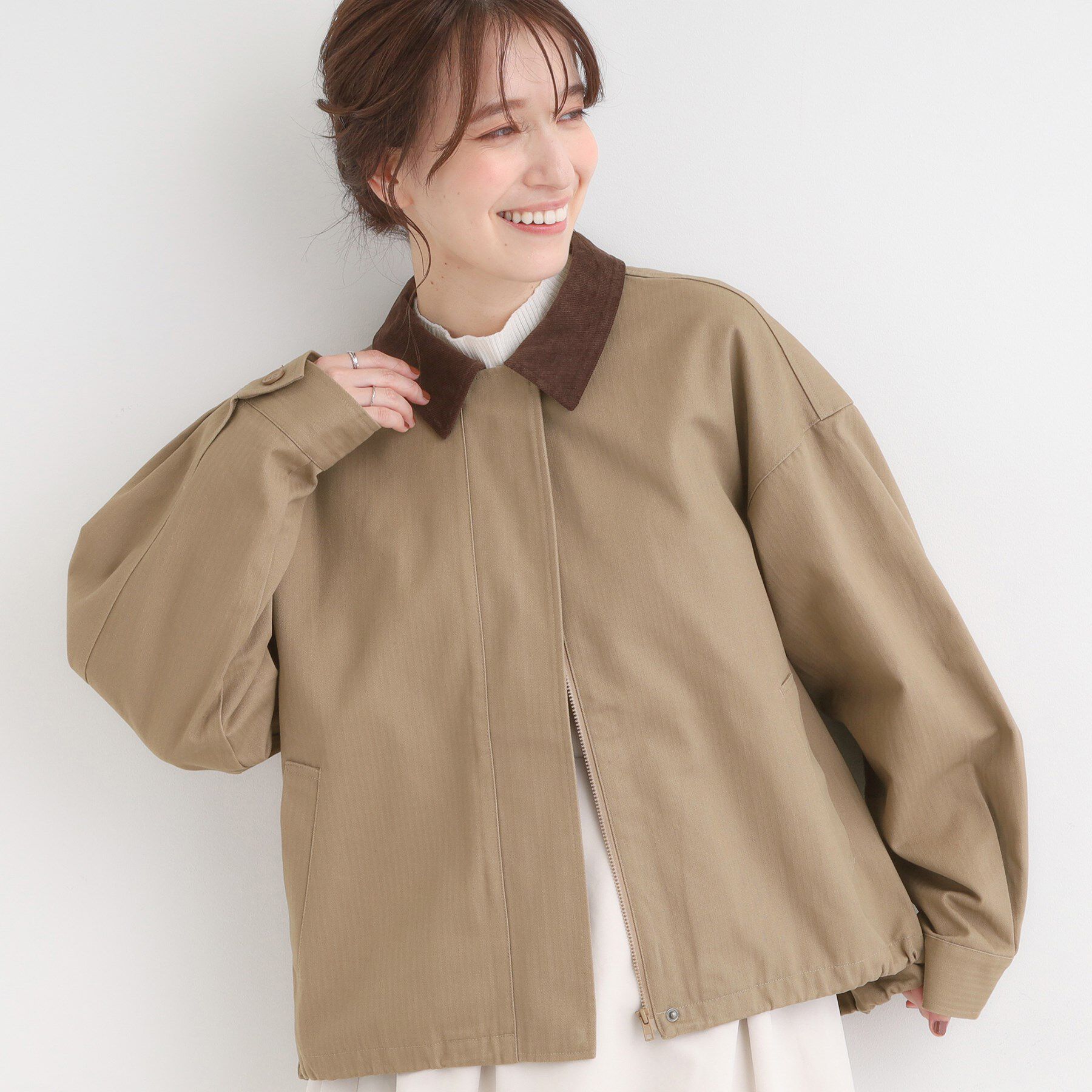 SHOO･LA･RUE「配色衿 ヘリンボーンカバーオール」|ブルゾン・スタジャン|キャメルブラウン(5