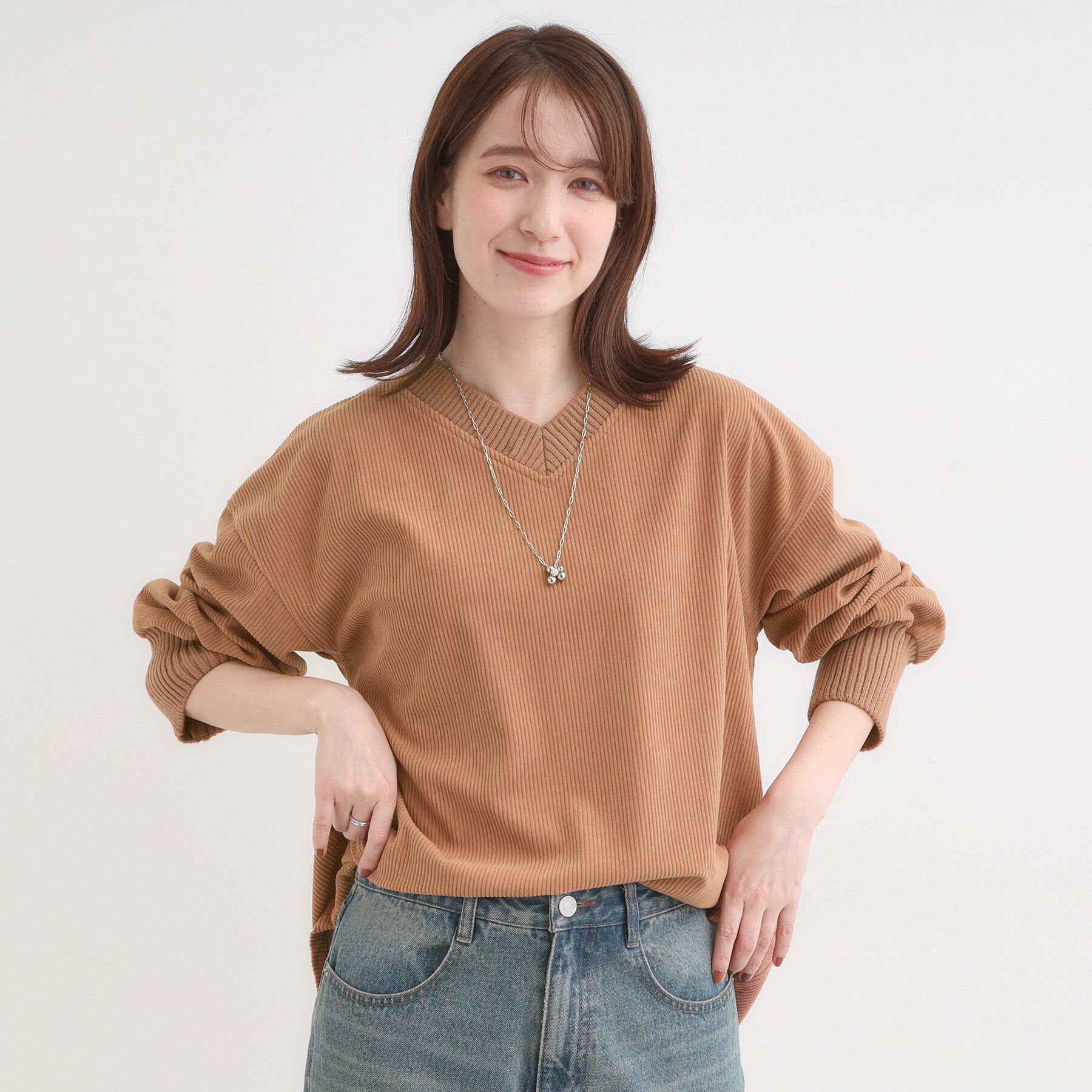 SHOO･LA･RUE「ニットリブコーデュロイトップス」|Tシャツ・カットソー|