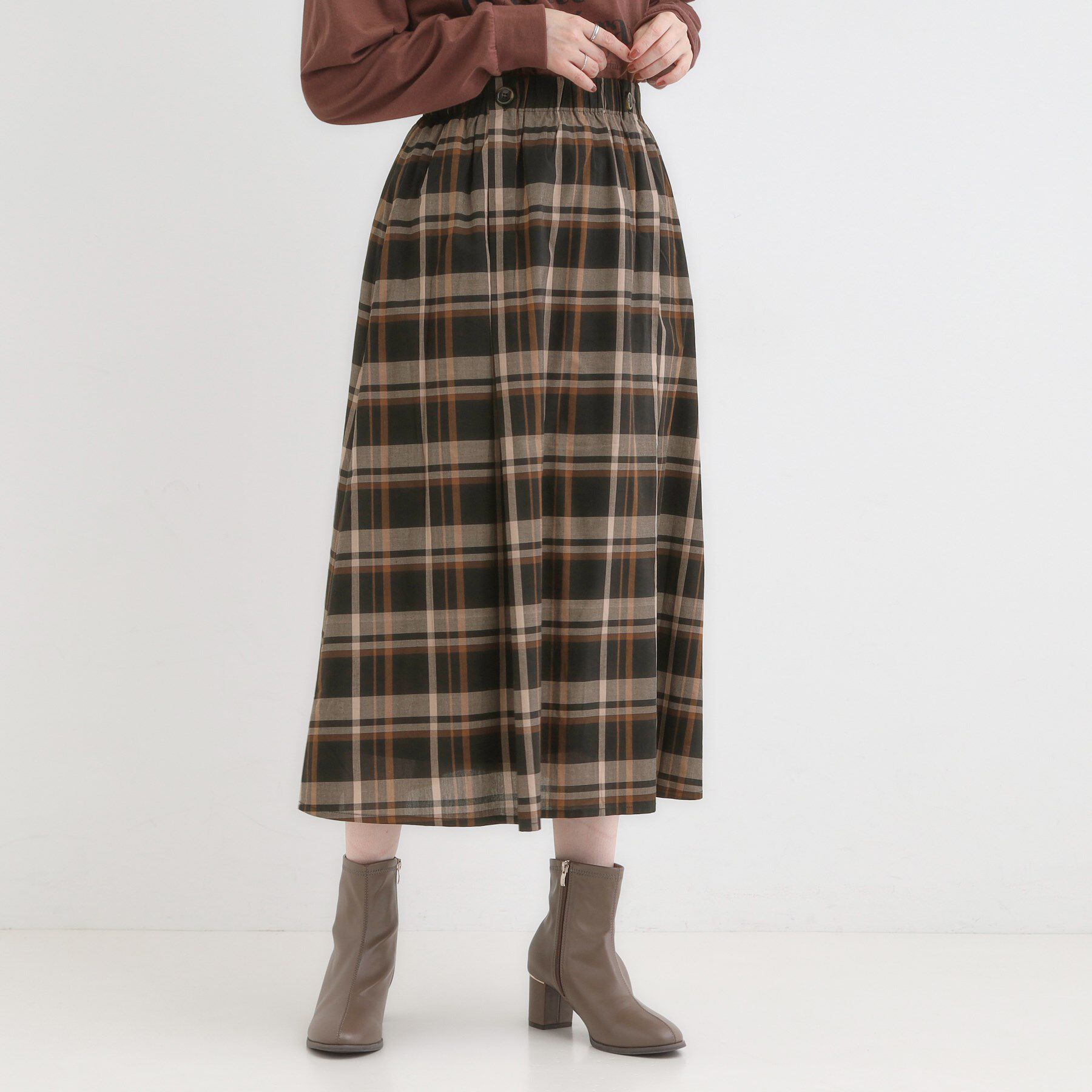 SHOO･LA･RUE「【S-LL／2WAY】取り外しのできる シャツ腰巻パーツつきチェック柄スカート」|スカート|