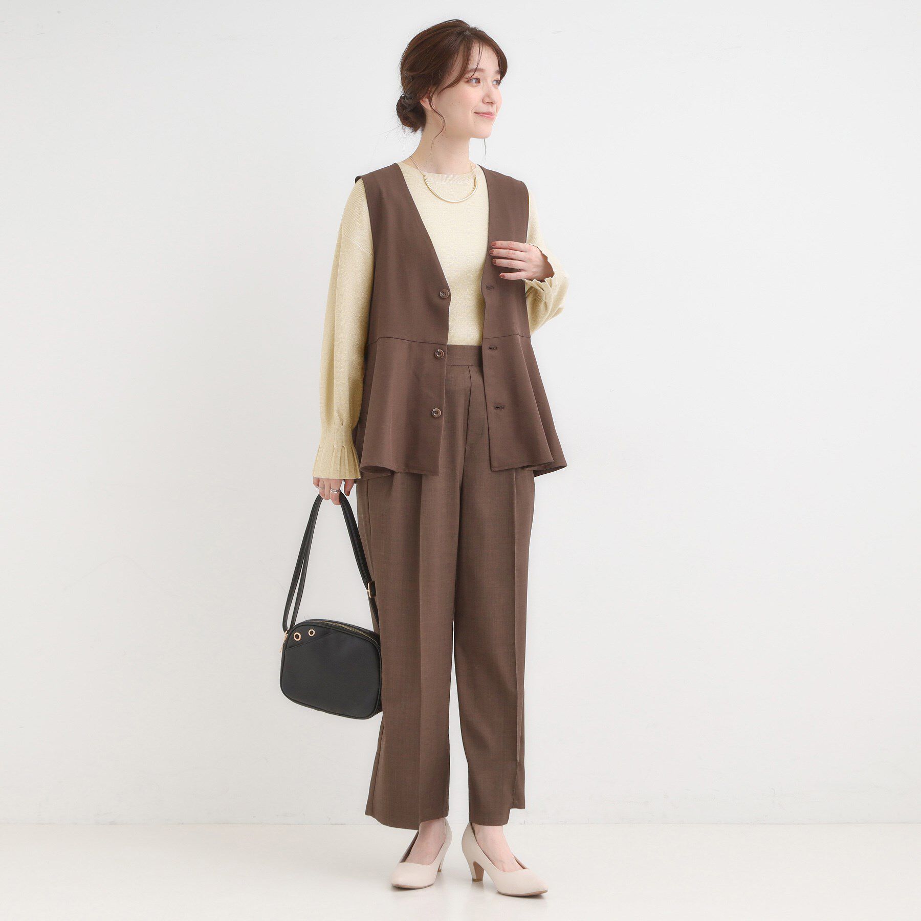 SHOO･LA･RUE「【S-LL】お袖タックが女性らしさをプラス 華やかラメニット」|ニット・セーター|