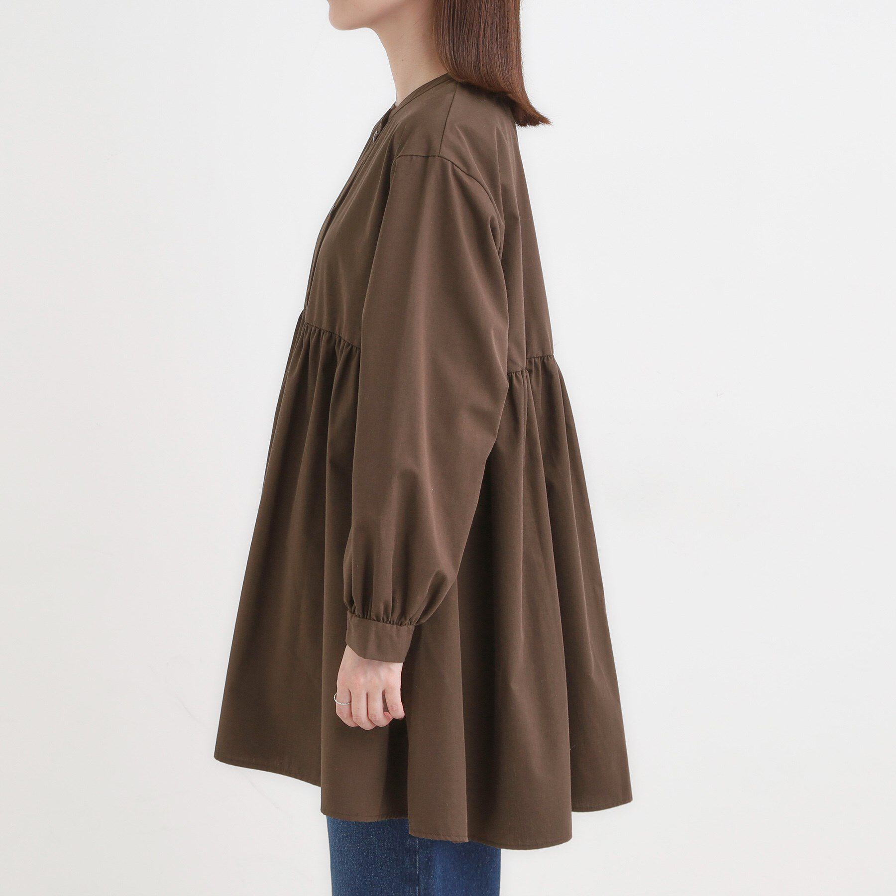 SHOO･LA･RUE「【S-LL】自然に体型カバー 切り替えギャザーチュニックシャツ」|チュニック|