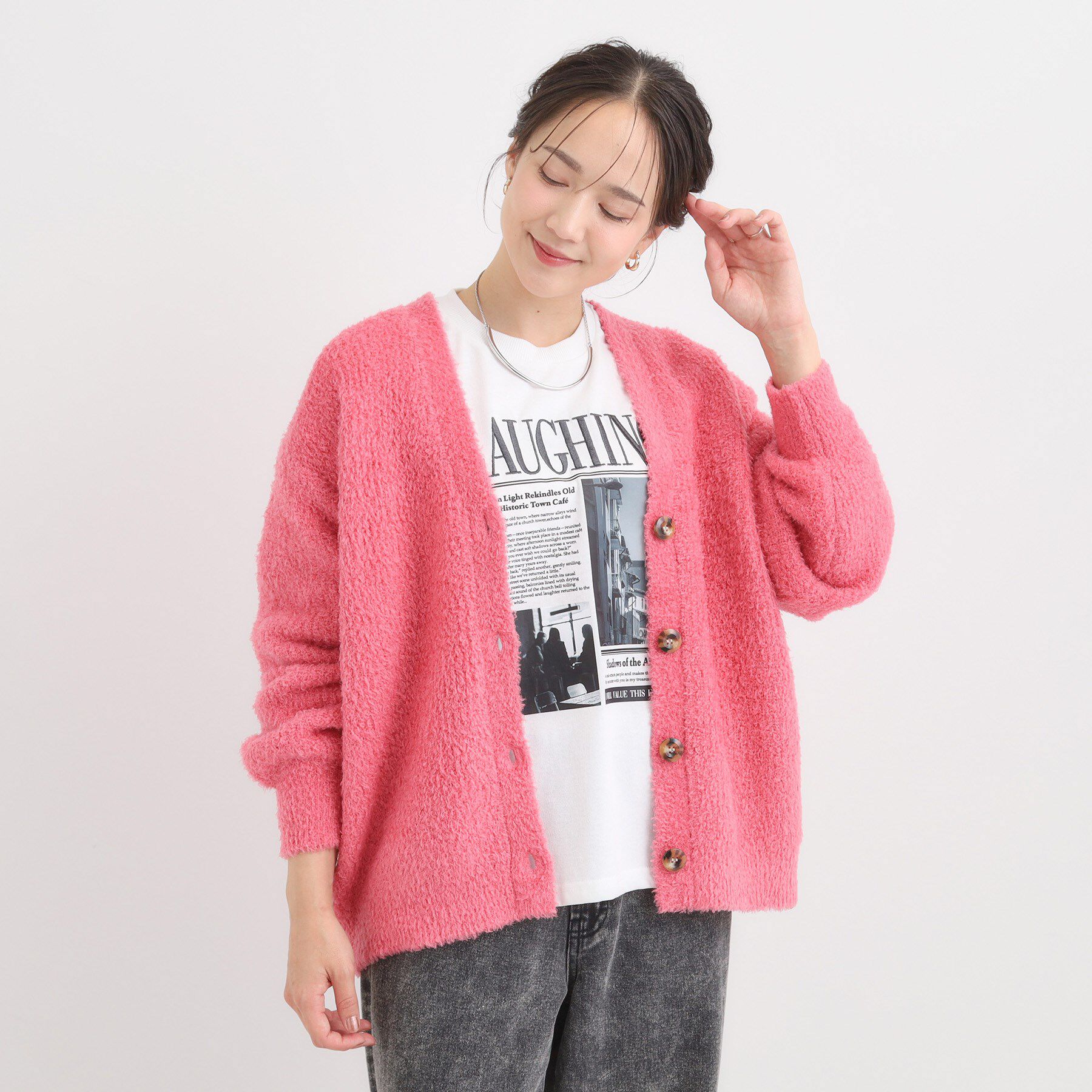 SHOO･LA･RUE「【S-LL】思わず触れたくなる ふわふわ Vネックニットカーディガン」|カーディガン|